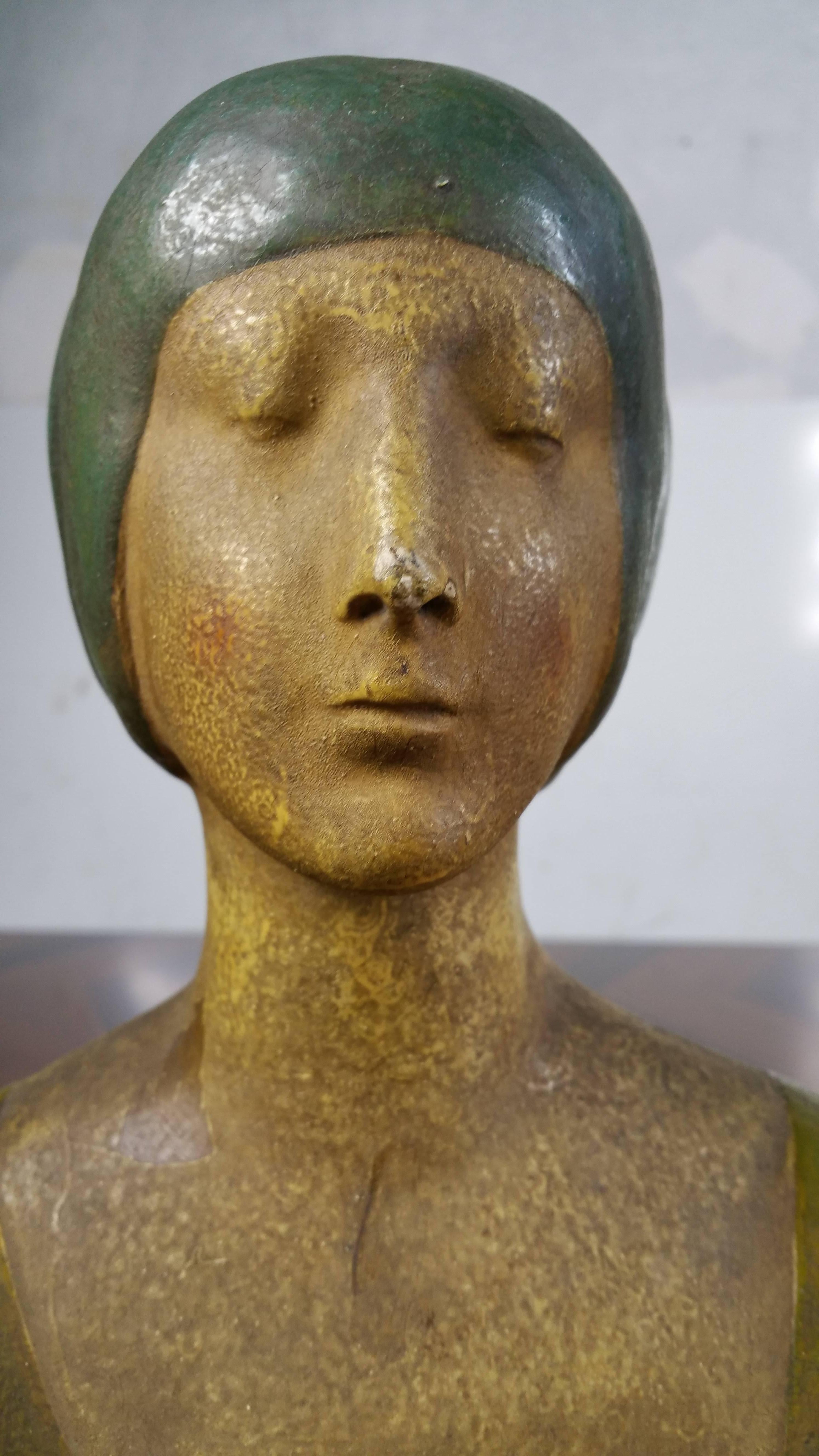 Unknown Art Deco Plaster Bust, Clasasic Wiener Werkstatte Female
