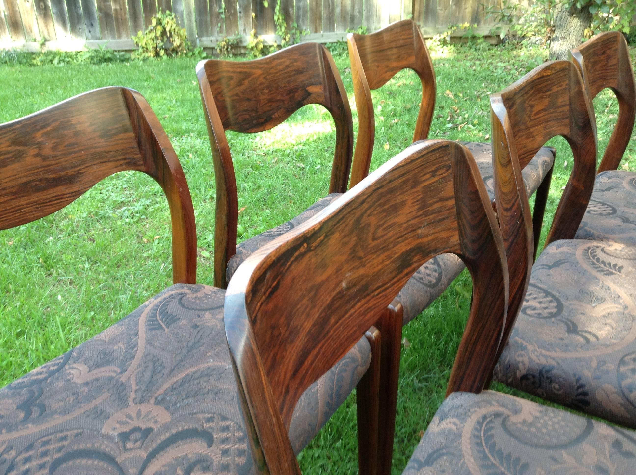 Set of Six Rosewood Dining Chairs by Niels O. Møller, Model 71  2