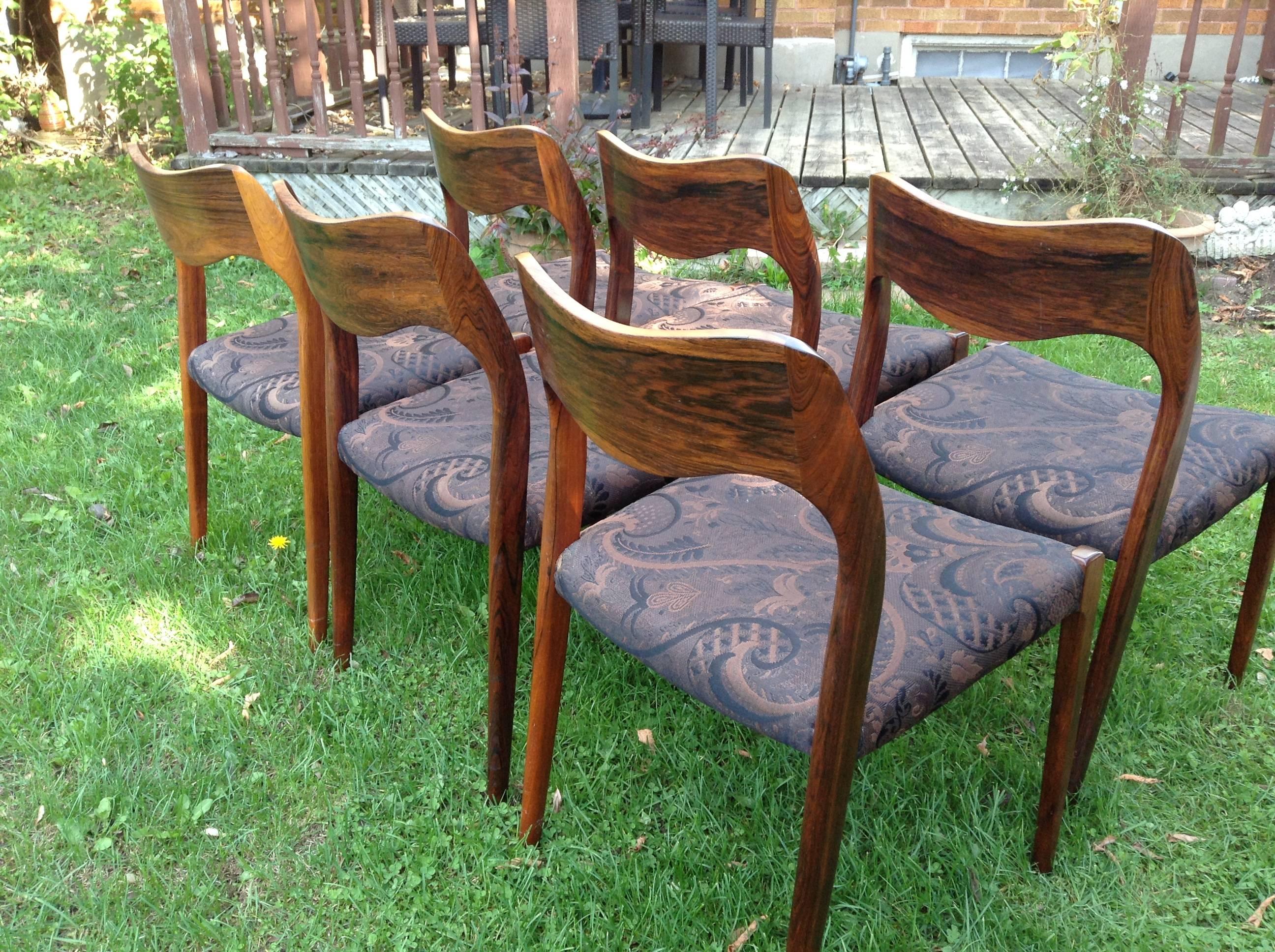 Mid-Century Modern Set of Six Rosewood Dining Chairs by Niels O. Møller, Model 71 