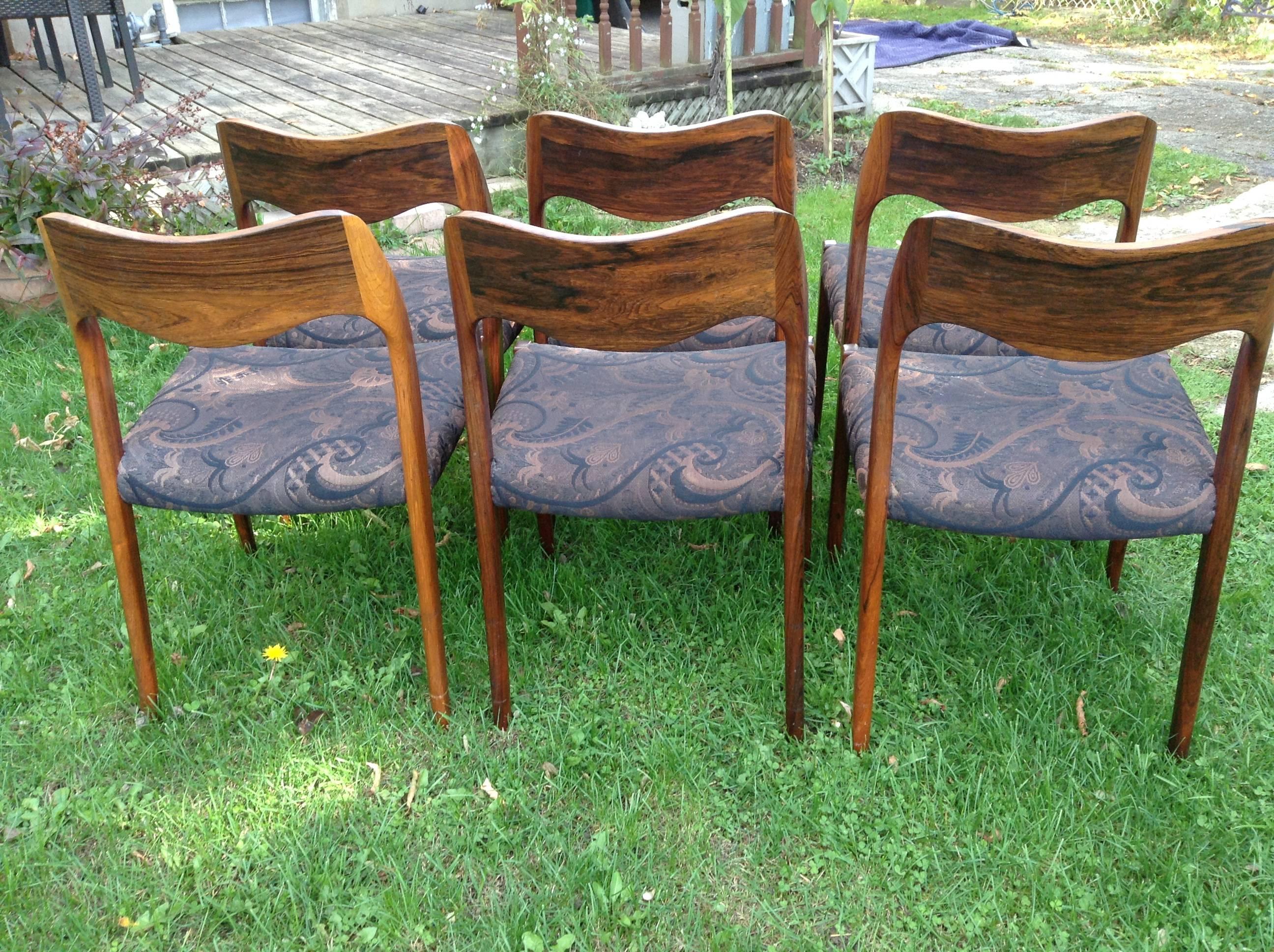 20th Century Set of Six Rosewood Dining Chairs by Niels O. Møller, Model 71 