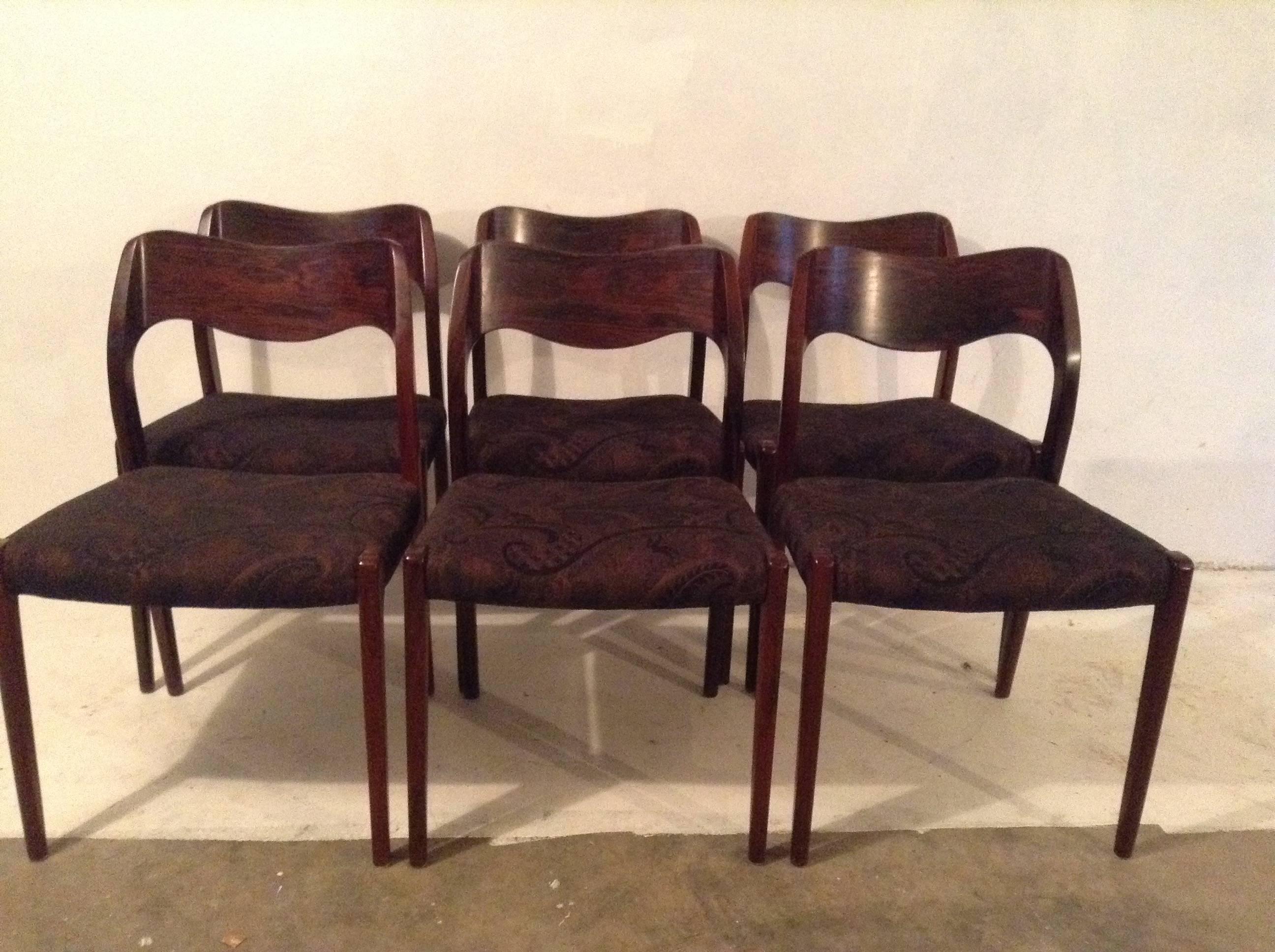 Danish Set of Six Rosewood Dining Chairs by Niels O. Møller, Model 71 
