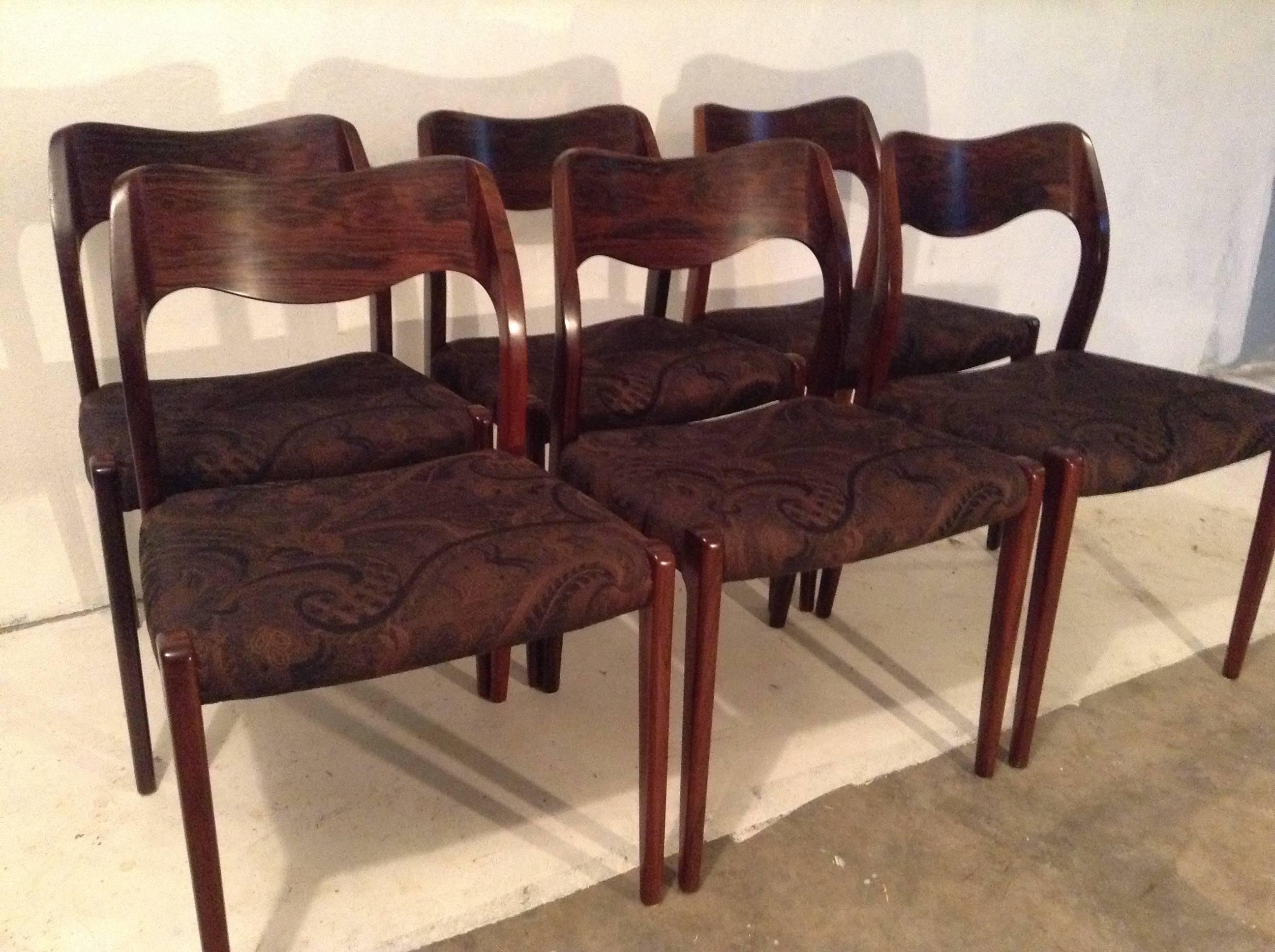 Set of Six Rosewood Dining Chairs by Niels O. Møller, Model 71  1
