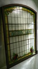 Monumental Architectural Antique Stained Glass Window, "Administration"