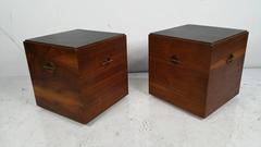 Midcentury Minimalist Cube Tables or Stands in Walnut and Brass by Lane