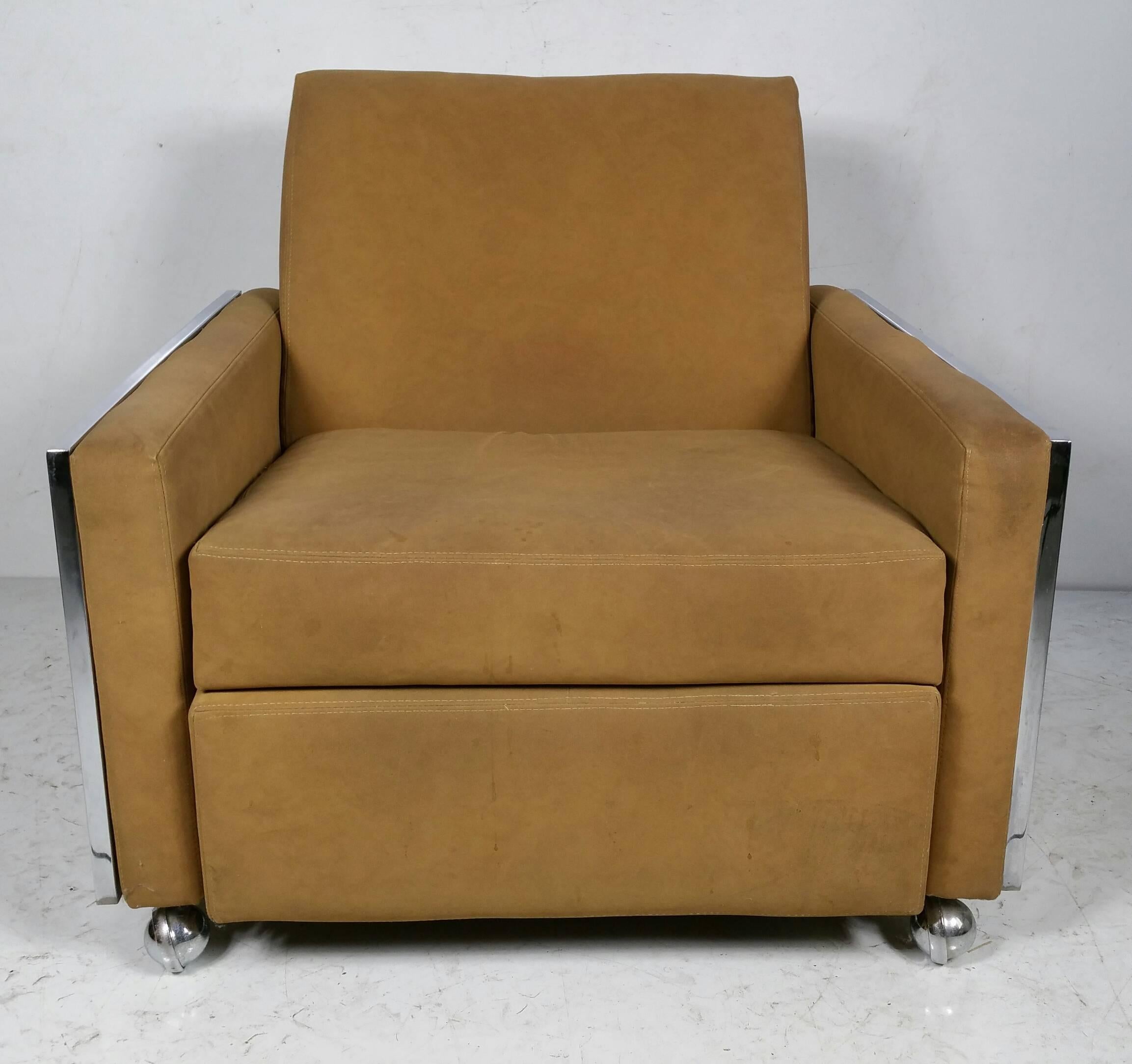 Cane Modernist Three Position Reclining Chair by Milo Baughman