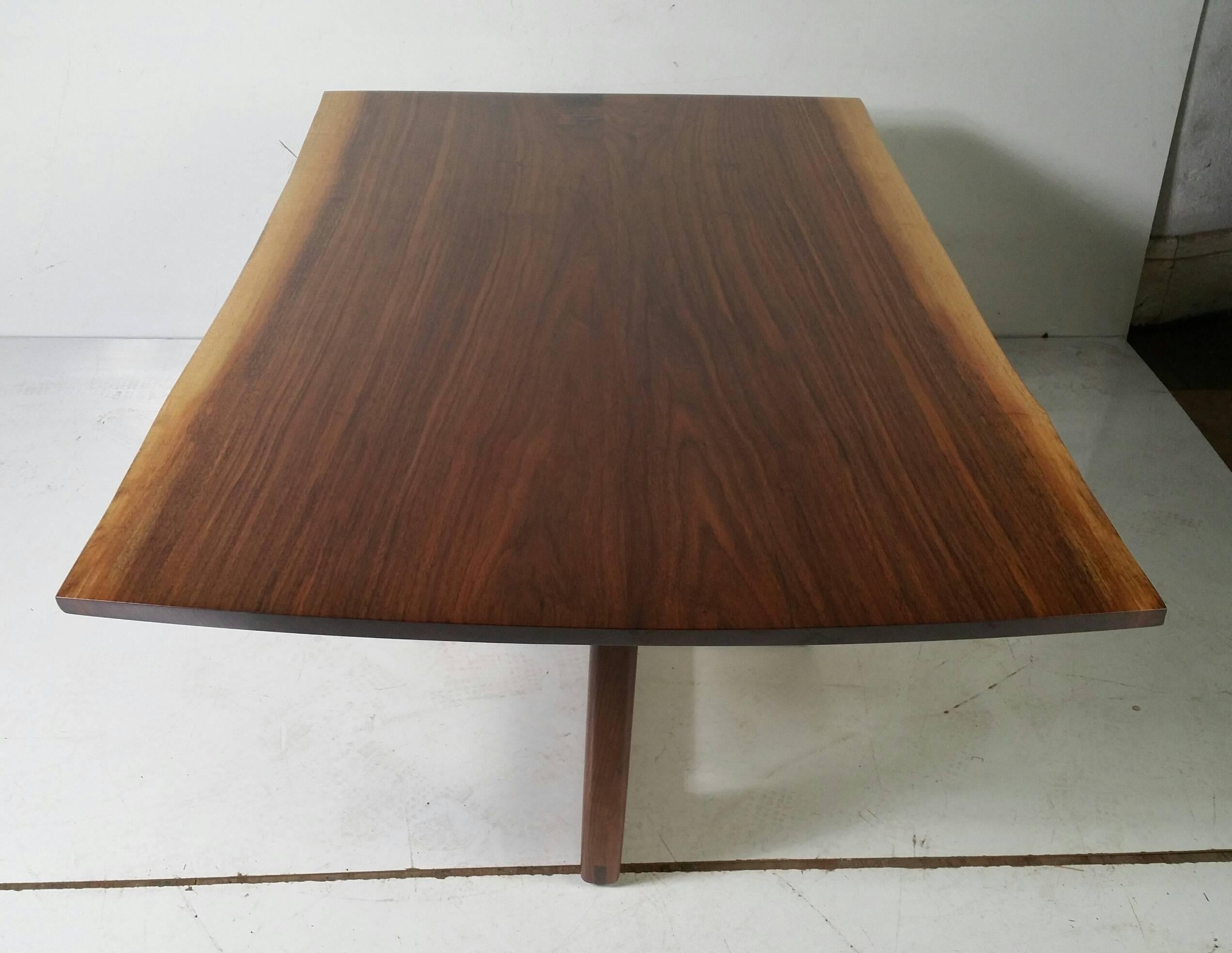 Hand-Carved Modernist Free-Edge Figured Walnut Coffee Table, Griff Logan For Sale