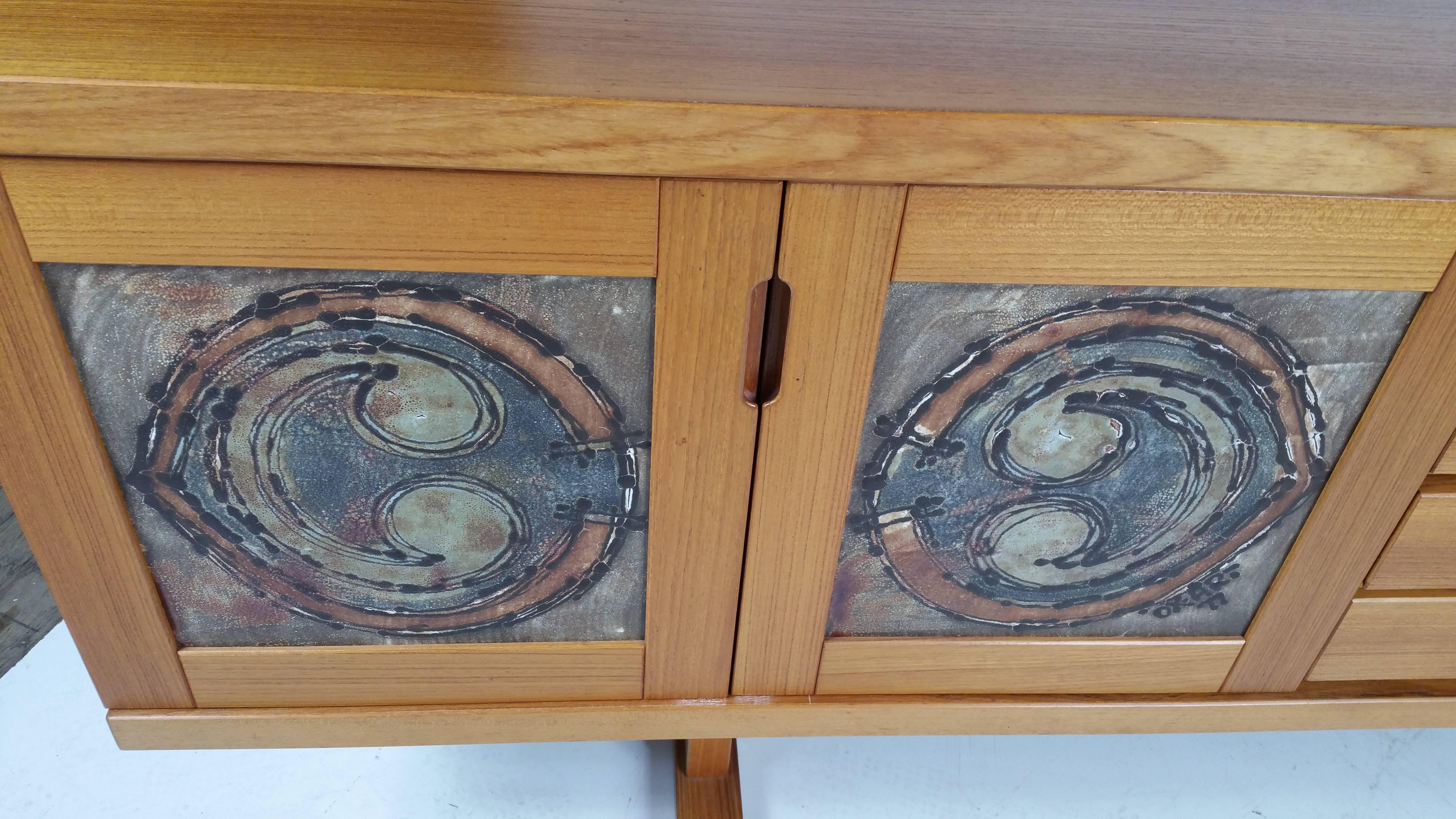Danish Sideboard or Credenza, Ox Art Tile Doors In Excellent Condition In Buffalo, NY