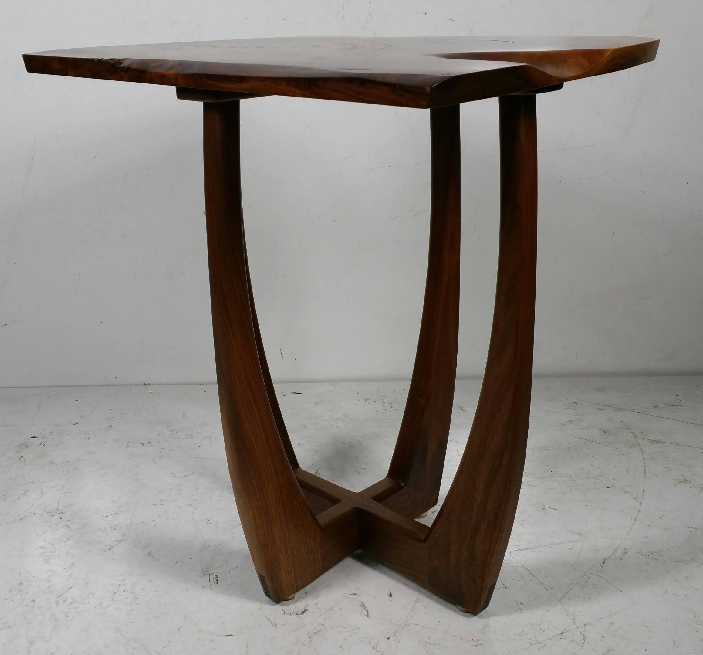 Modernist Free Edge Figured Walnut Table by Griff Logan For Sale 1