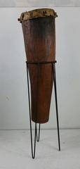 Modernist Sculptural African Drum, Wire Iron Stand