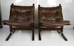 Pair of Rosewood-Framed Leather Siesta Chairs, Westnofa of Norway