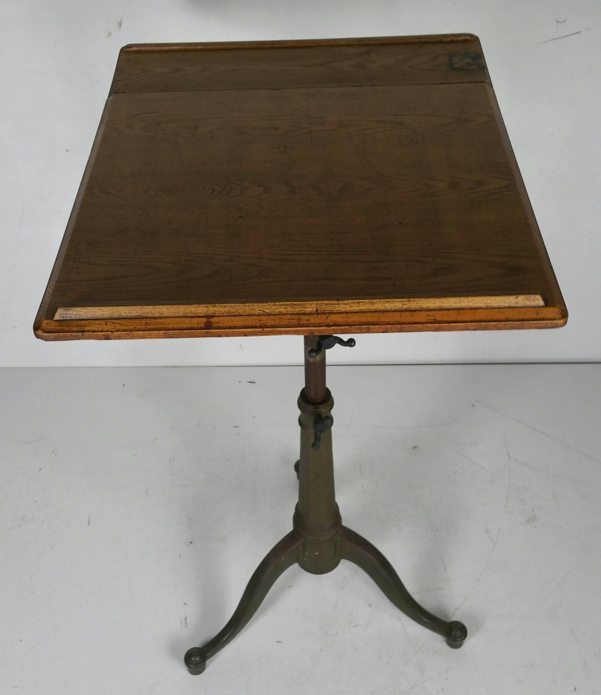 20th Century Adjustable Oak and Cast Iron Drafting Table