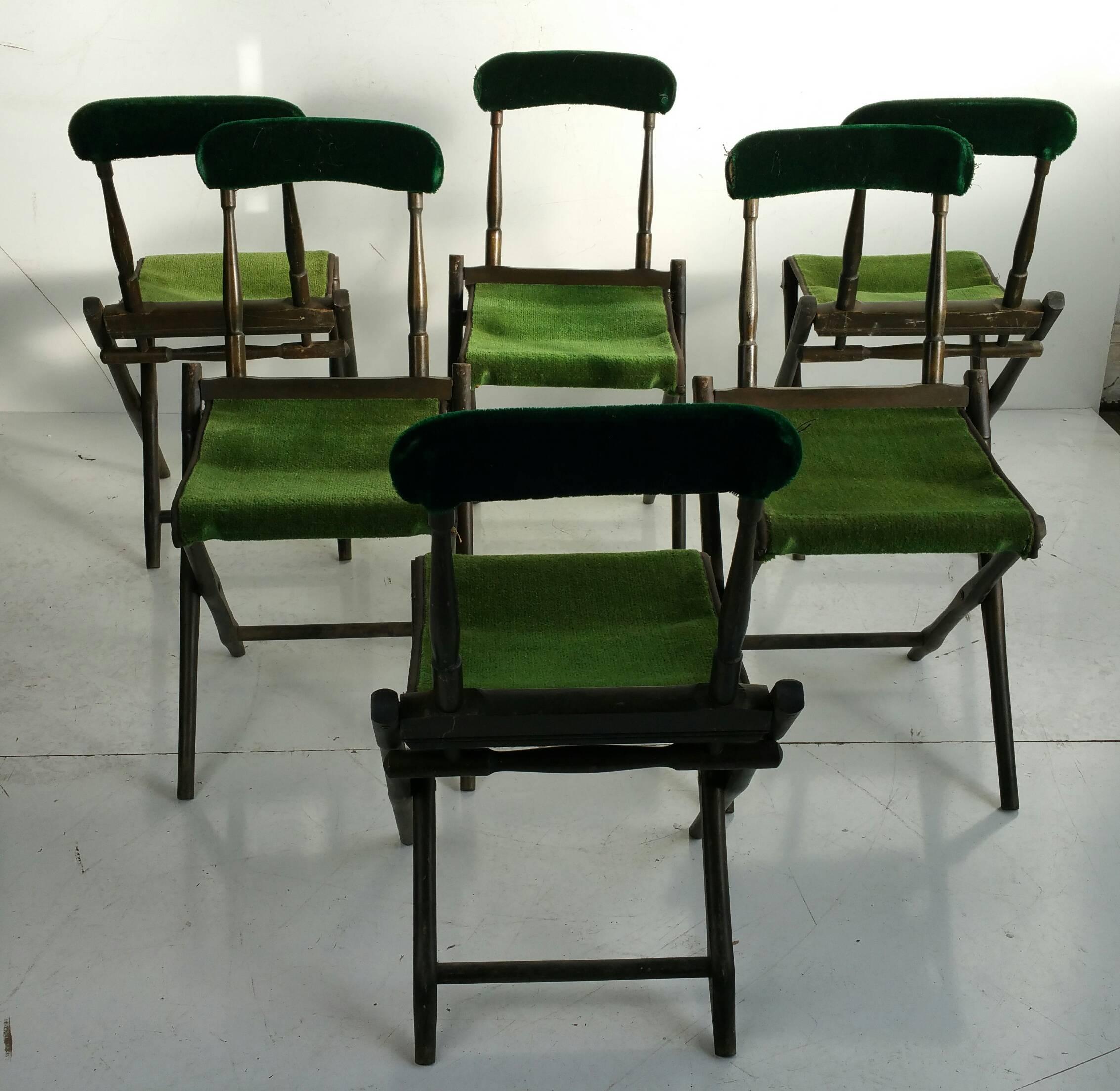 Set of Six Folding Camp Chairs, B.J.Harrison Son Co. In Distressed Condition In Buffalo, NY