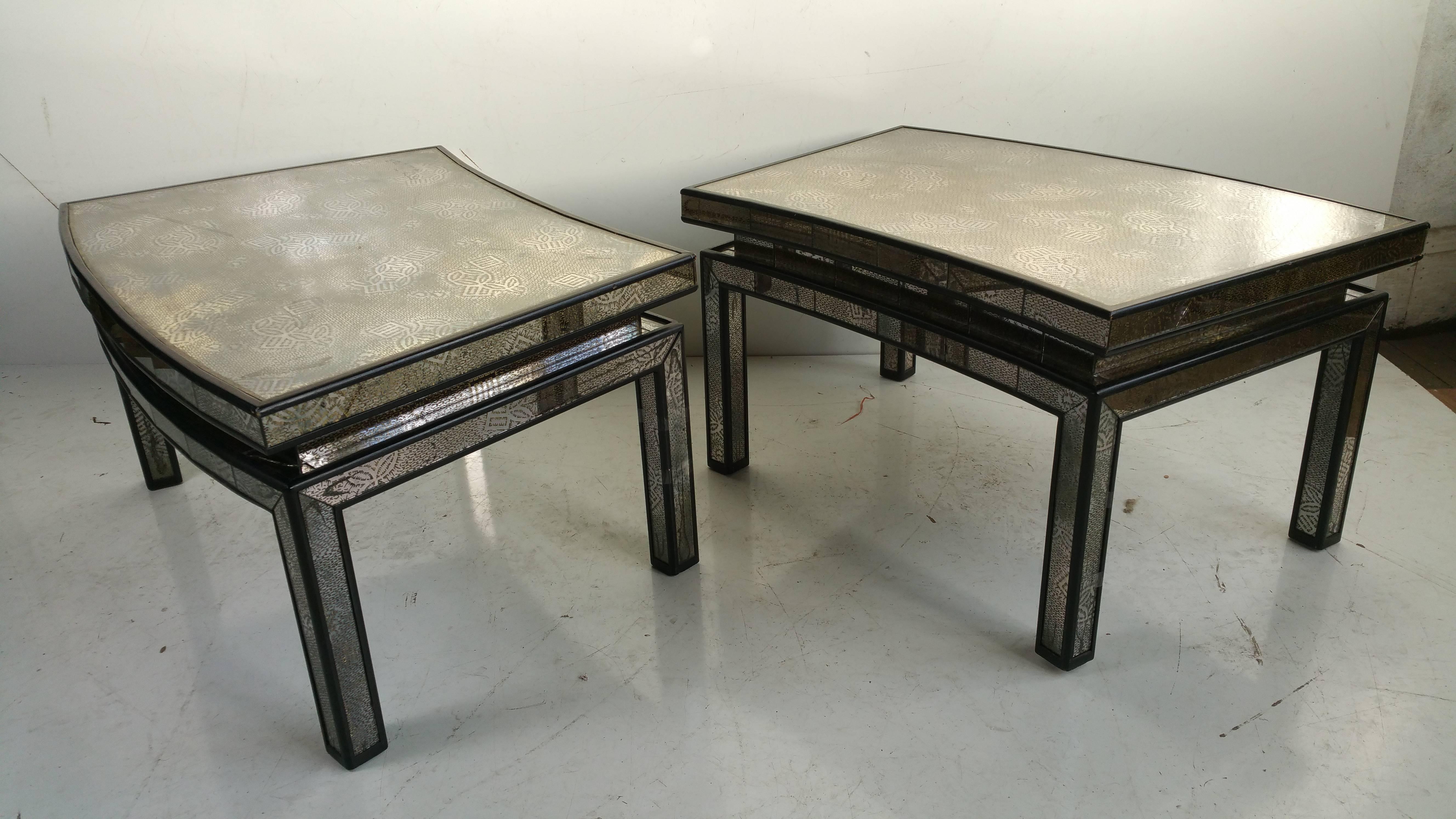 Regency Black Lacquered and Mirror Cocktail Tables 4