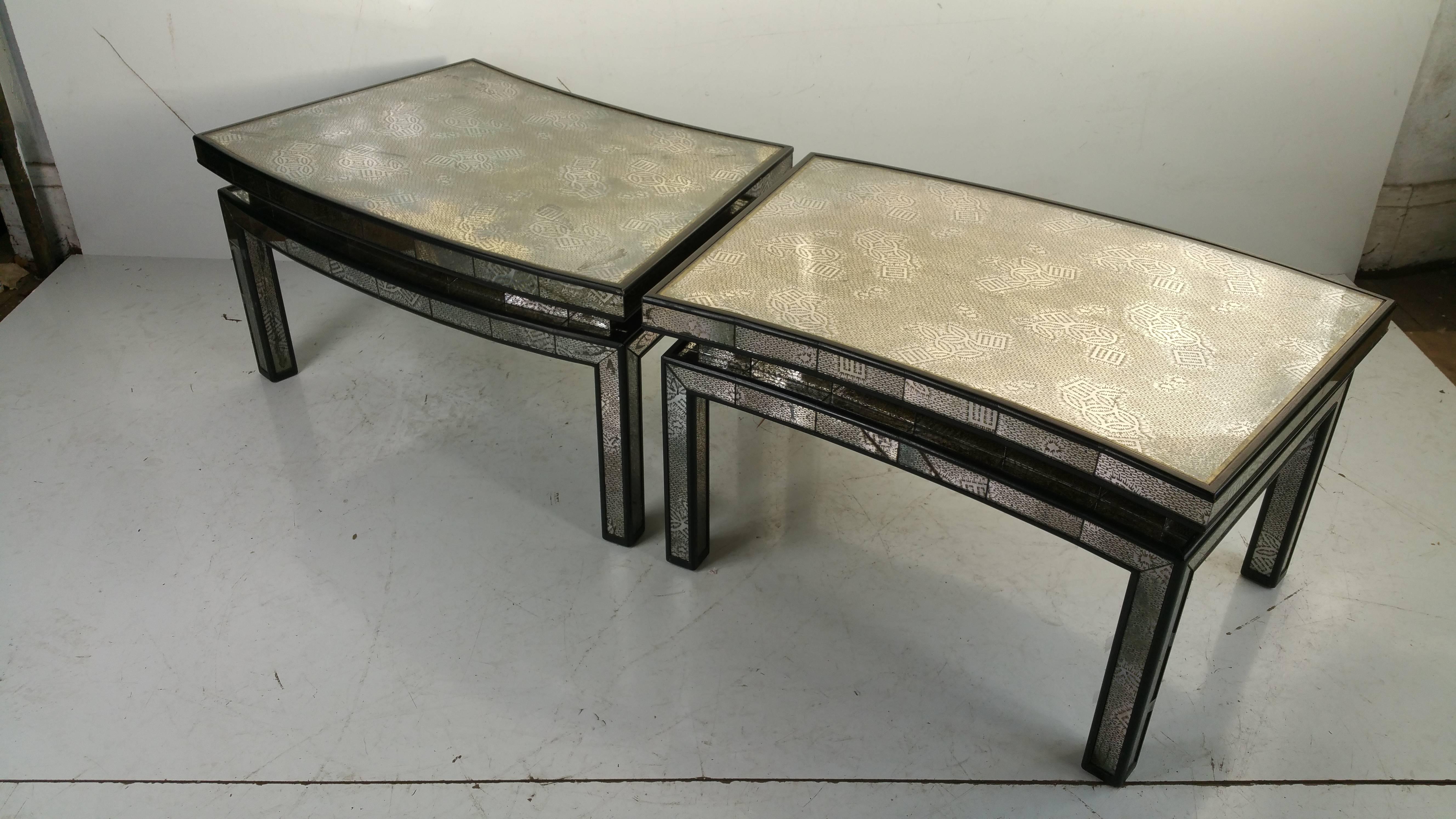 Regency Black Lacquered and Mirror Cocktail Tables 1