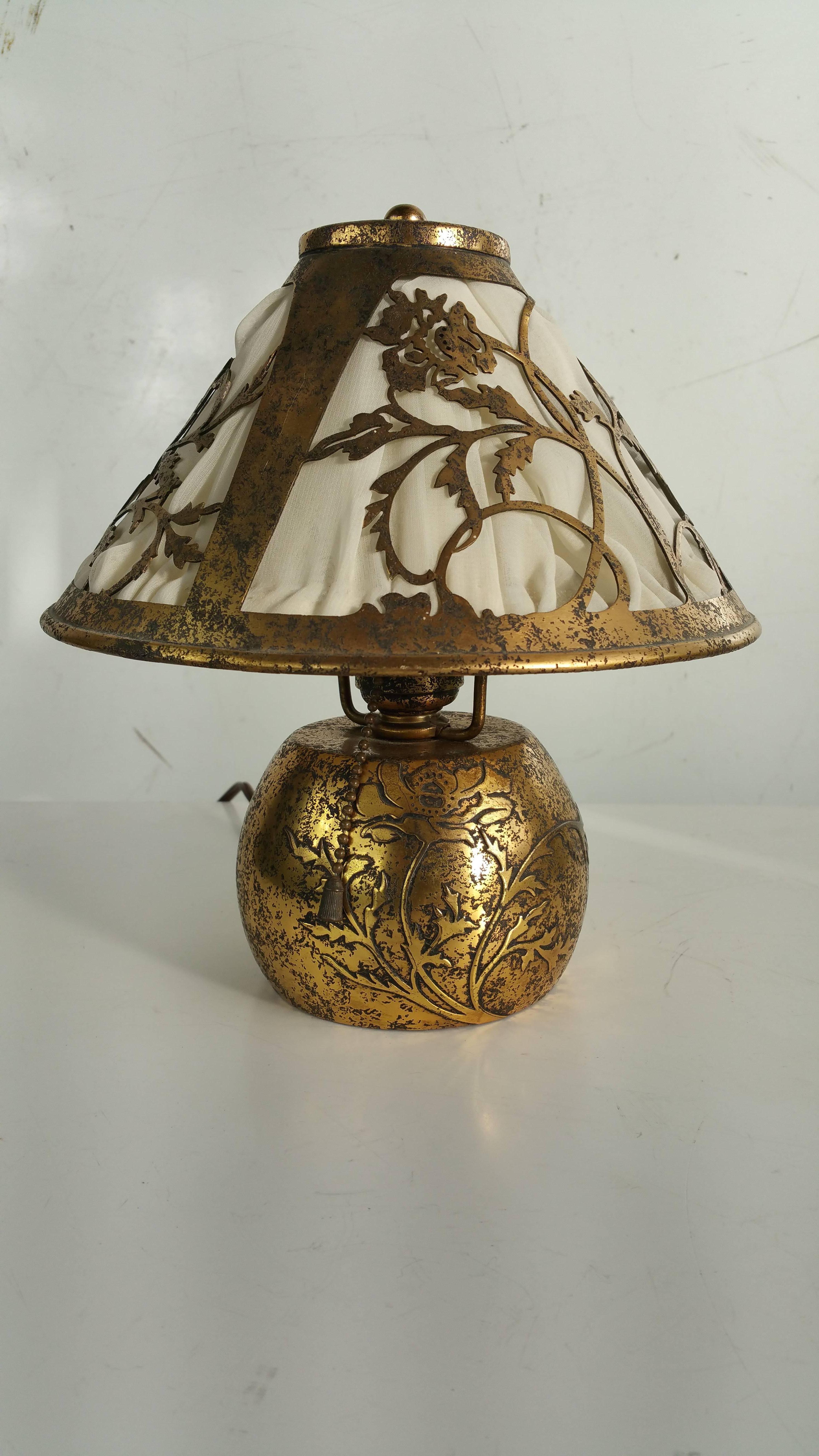 American Classic Arts and Crafts Boudoir Lamp, Silver over Bronze, by Heintz Metal Arts