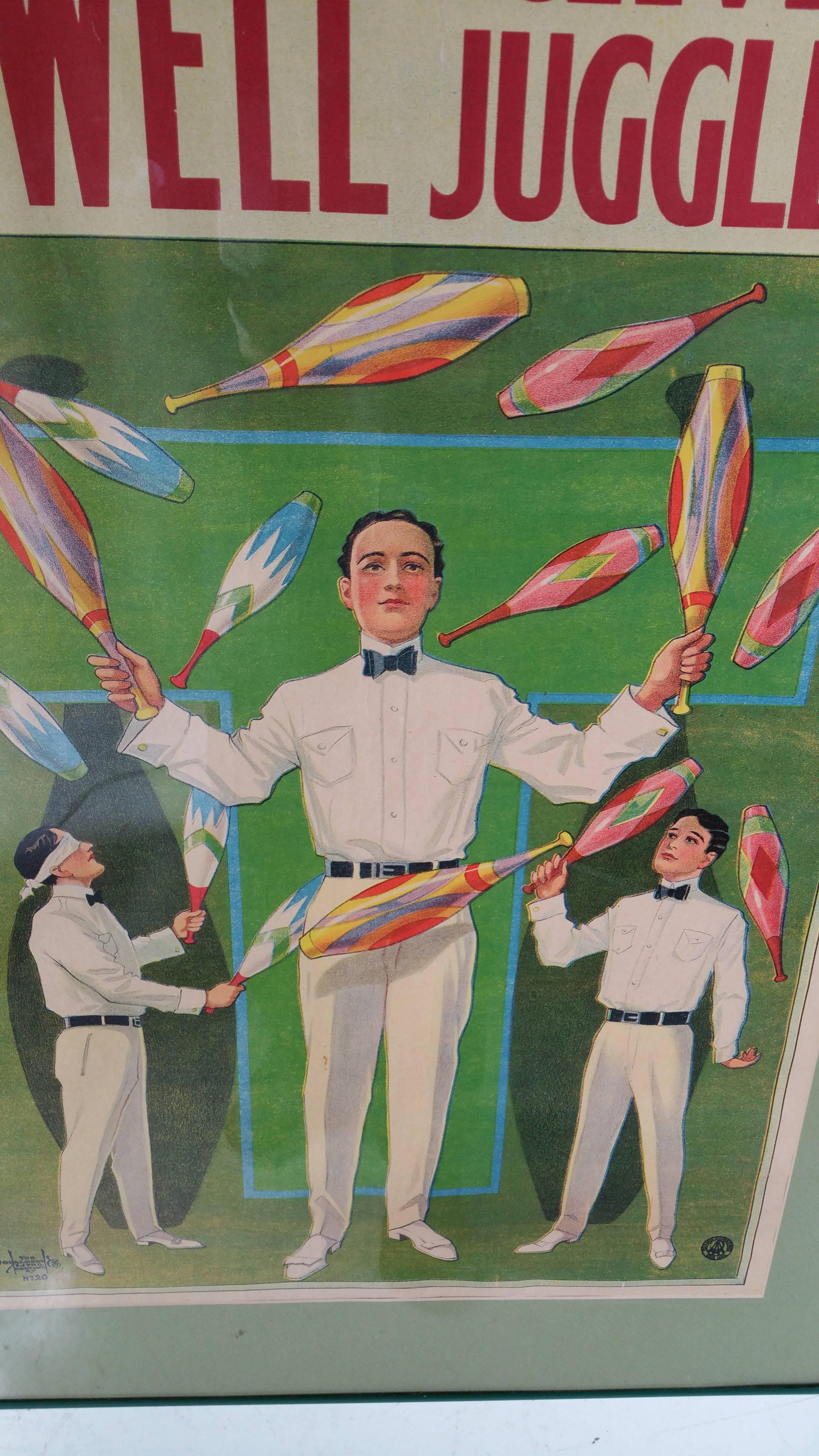 Mid-20th Century Rare 'Newell Clever Juggler' Lithograph, Donaldson Litho