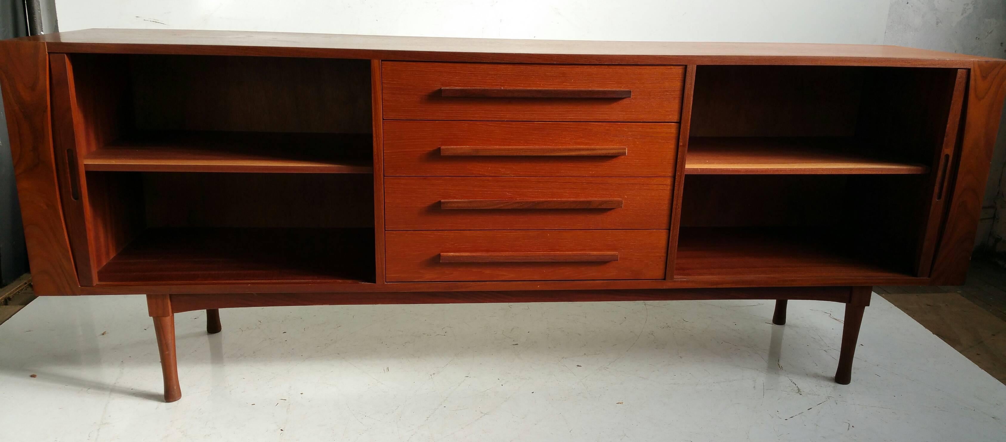 Modernist Teak and Rosewood Credenza Danish, Tambour, R /S Associates In Good Condition In Buffalo, NY