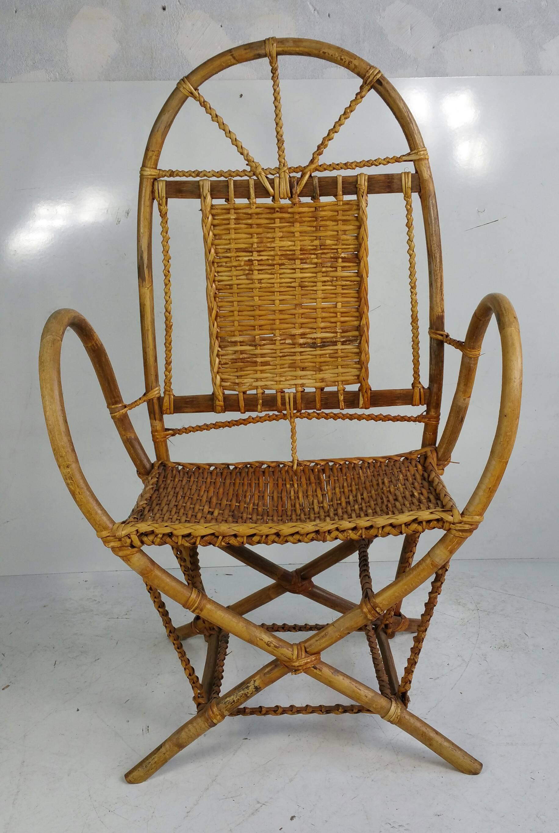 Unusual Bamboo and reed wrapped arm chair,,Made in the mid 1950s.. 