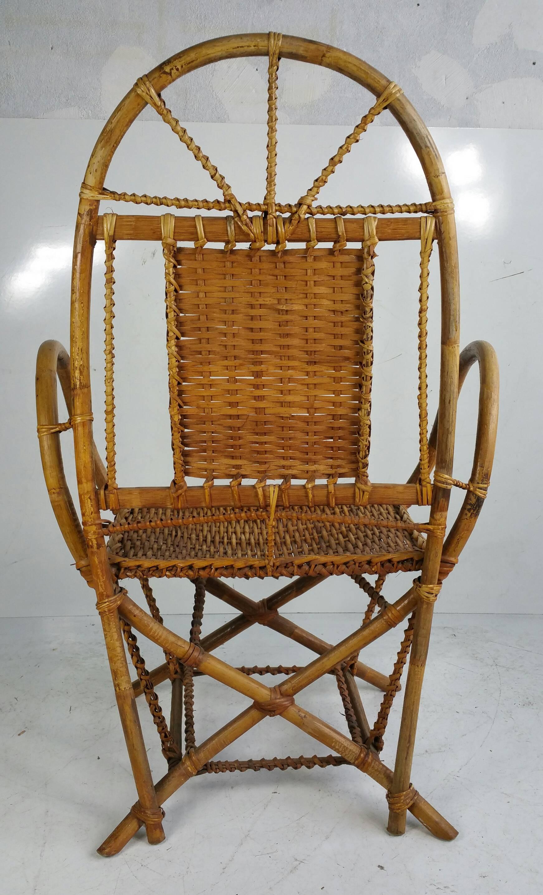 Unknown Modernist Bamboo and Split Reed Armchair For Sale