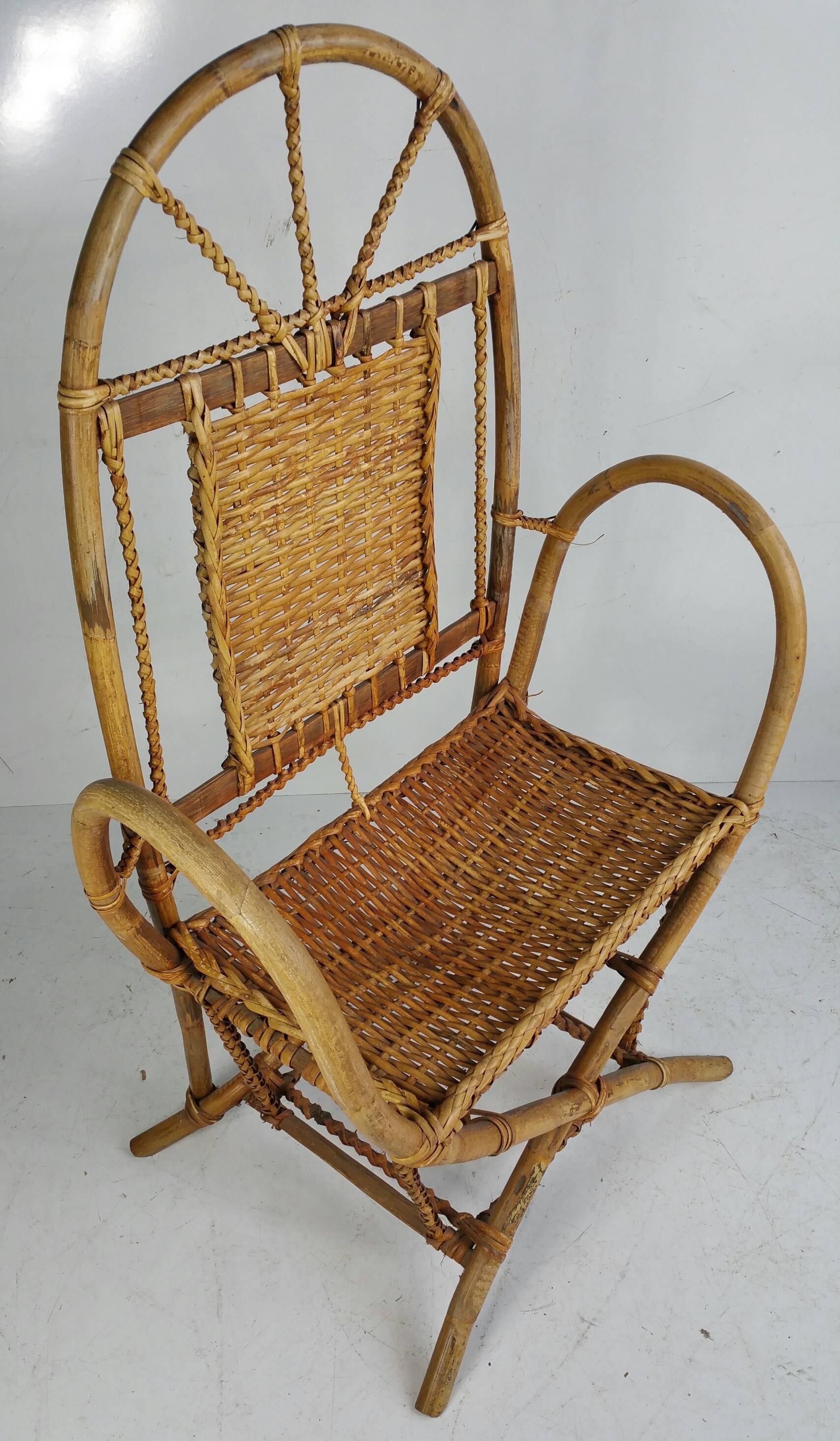 Mid-Century Modern Modernist Bamboo and Split Reed Armchair For Sale