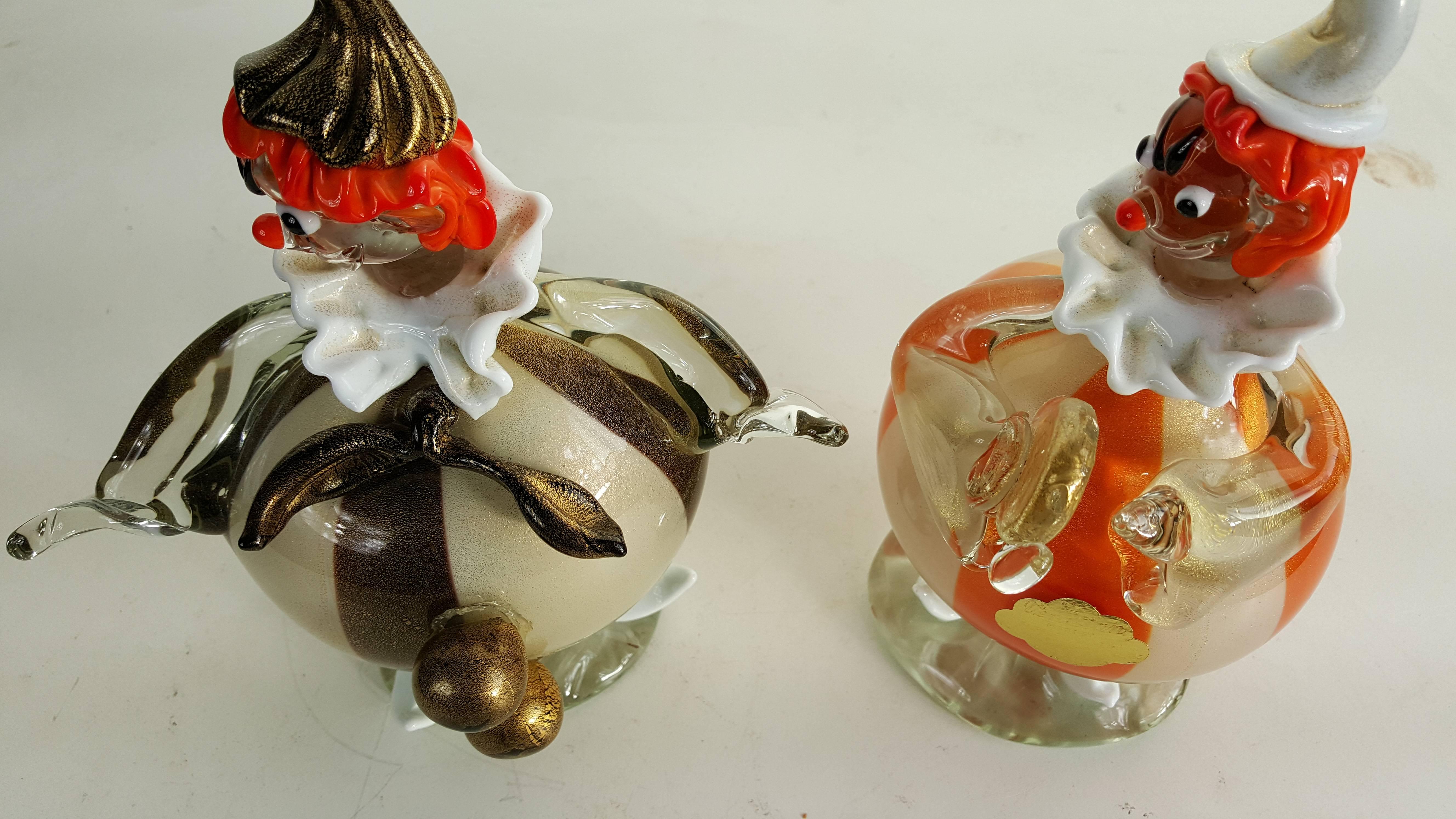 Italian Pair of Venetian Glass Clowns by Alfredo Barbini