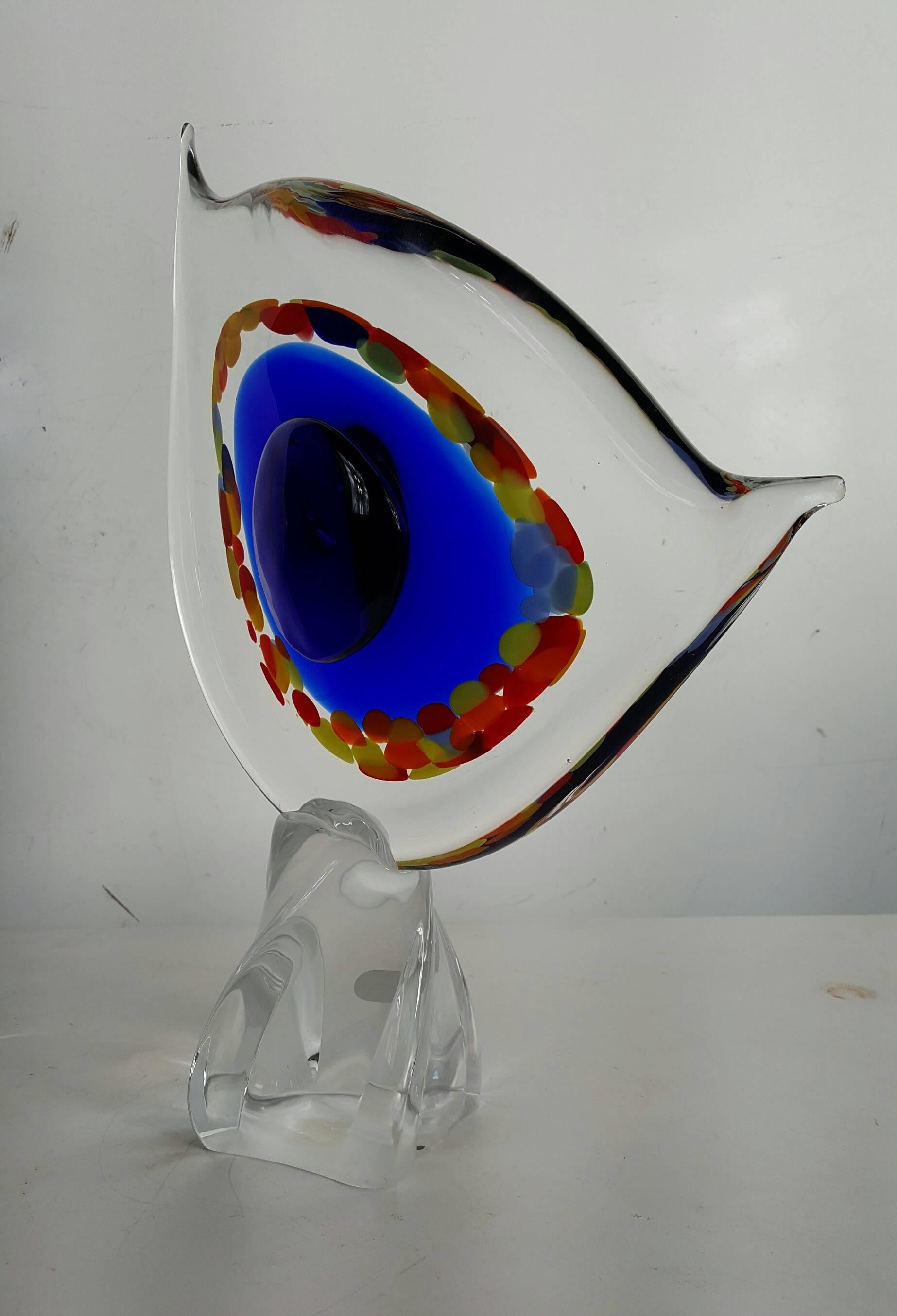 Beautiful Abstract Modern Murano Glass sculpture,,Abstract bird or chicken,,Twisted blown glass base,,thick ,heavey cased glass decorated center,,