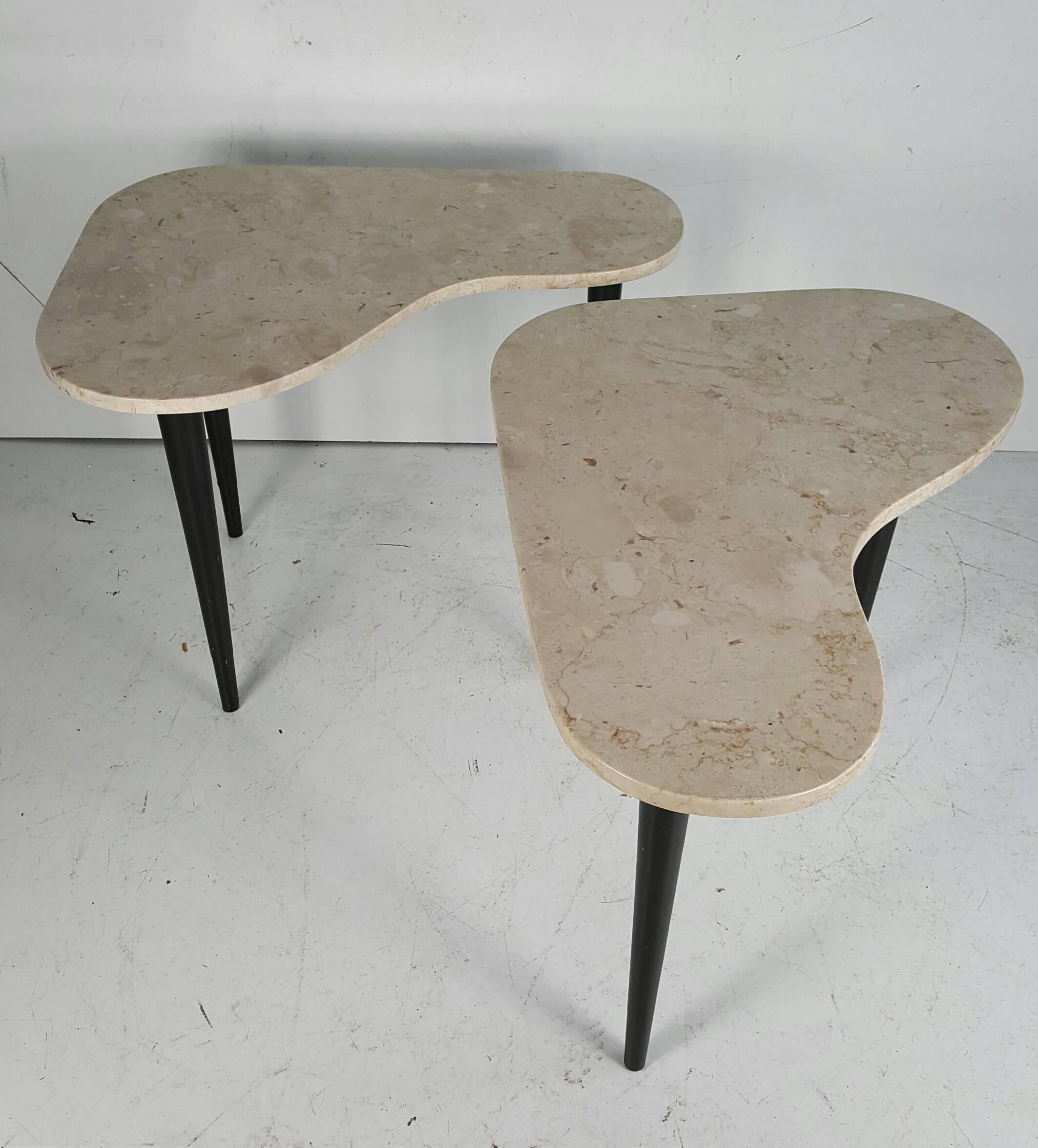 Pair Italian Modernist Marble Amoeba End Tables 1