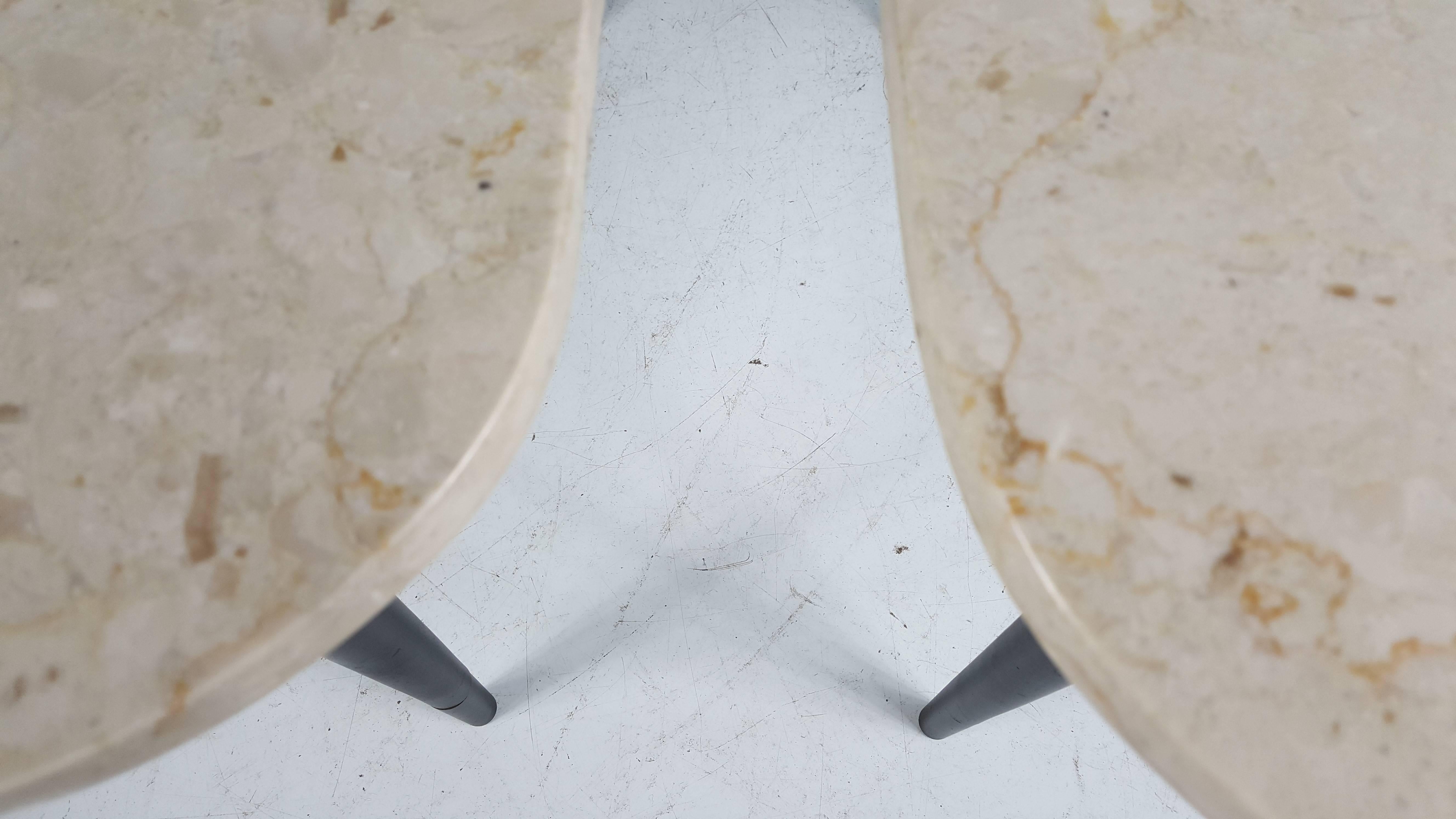 Carrara Marble Pair Italian Modernist Marble Amoeba End Tables