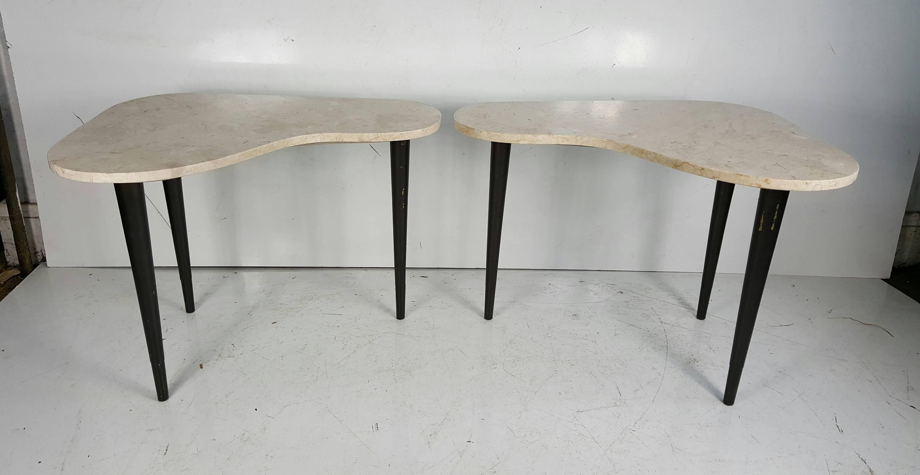 20th Century Pair Italian Modernist Marble Amoeba End Tables