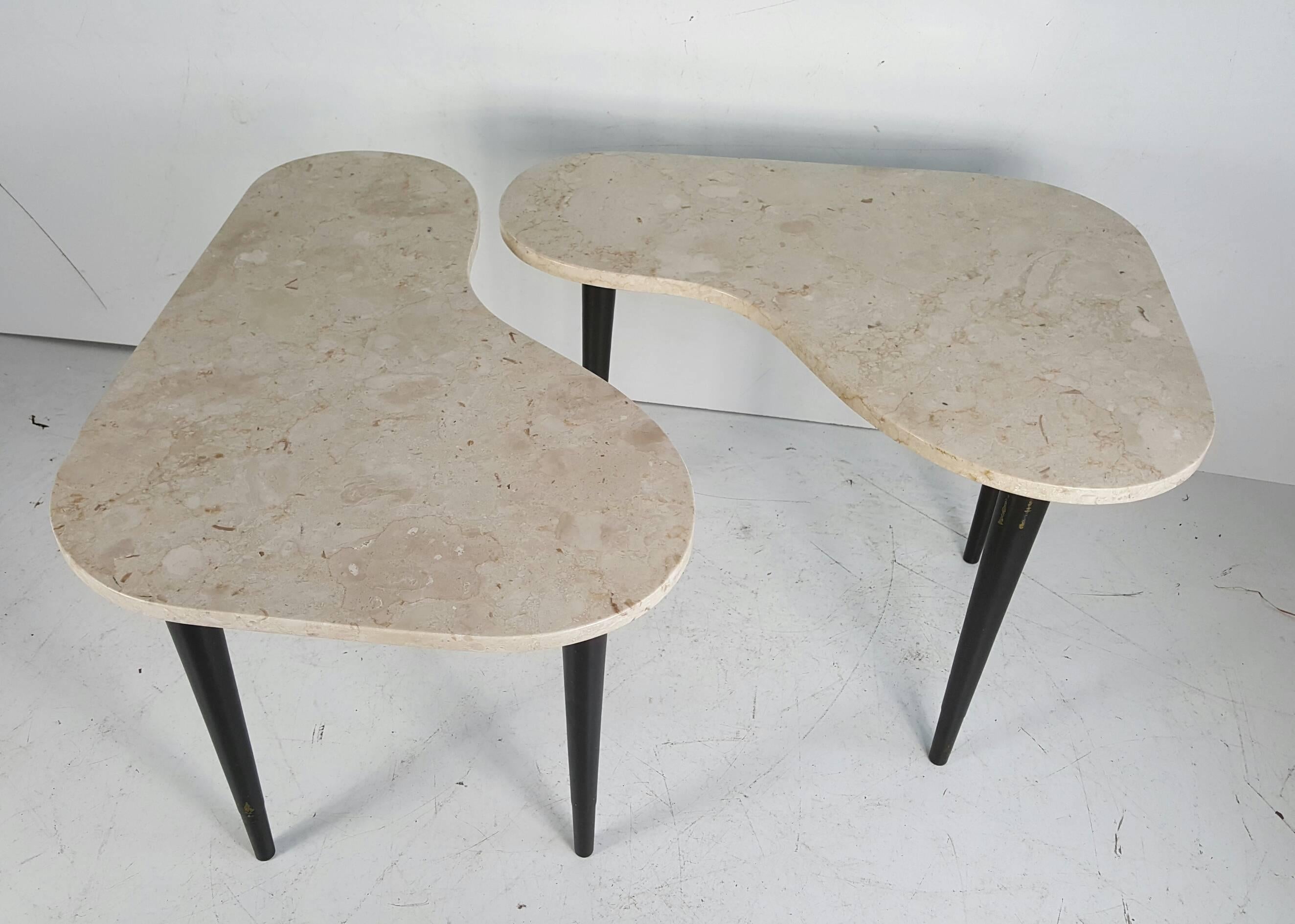 Mid-Century Modern Pair Italian Modernist Marble Amoeba End Tables
