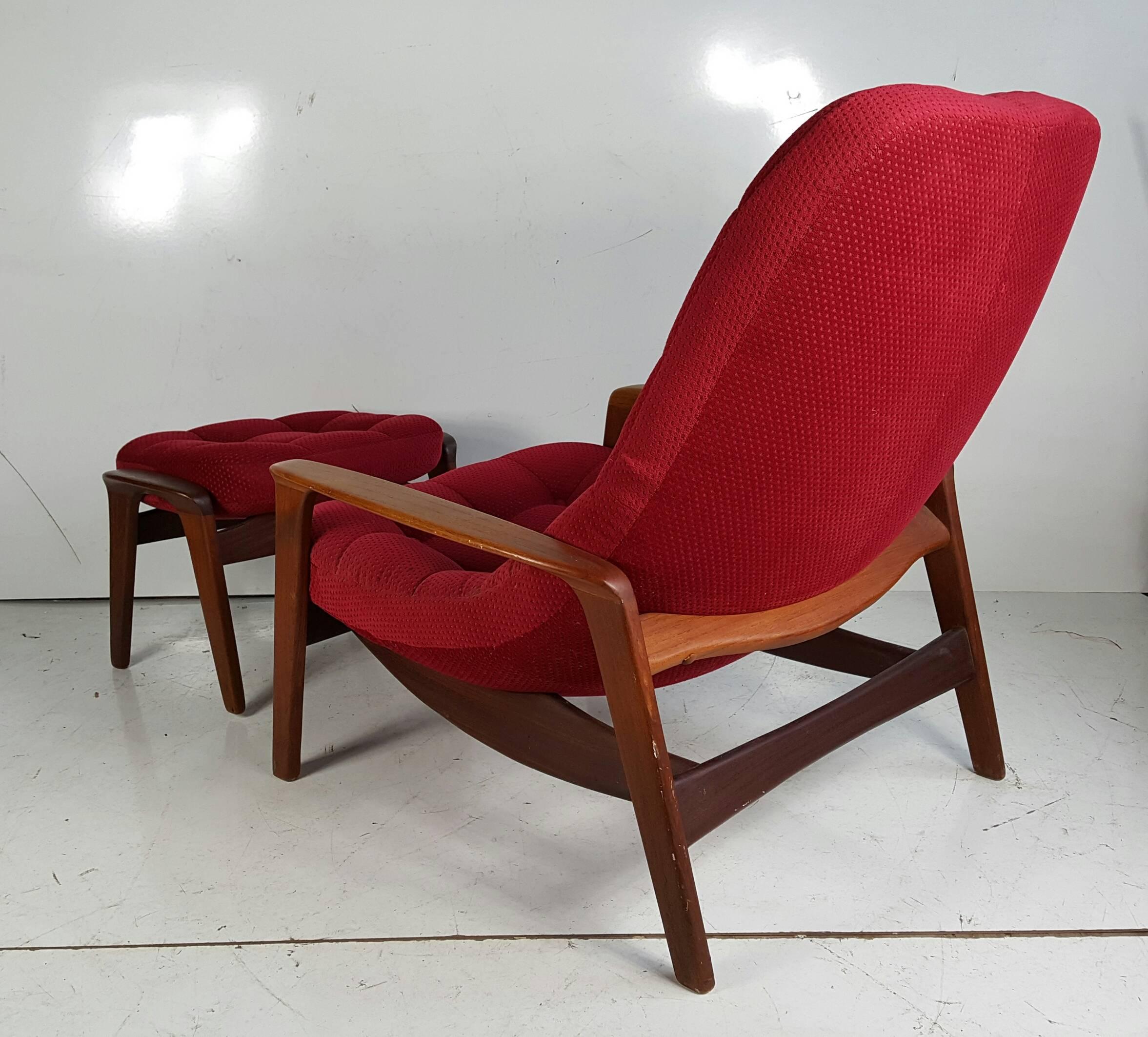 Scandinavian Modern Teak Lounge Chair by and Ottoman R. Huber, Mid-Century Danish Modern