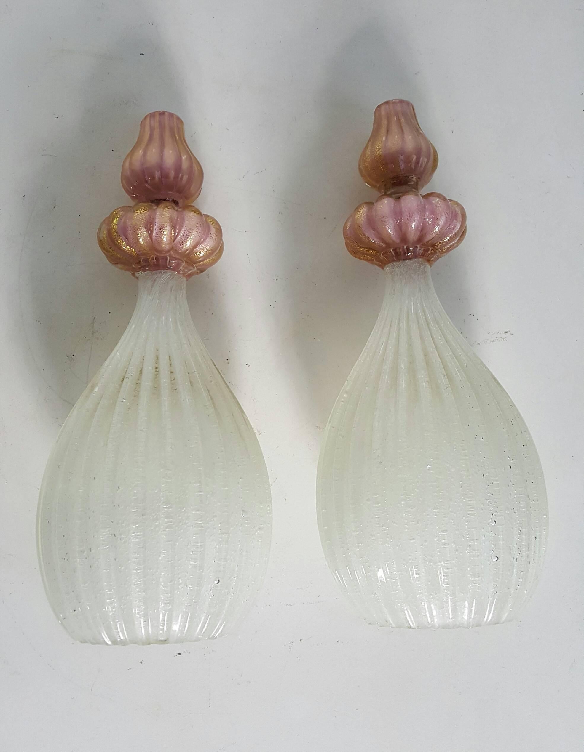 Art Glass Pair of 1950s Lightolier Murano and Brass Sconces, Barovier & Toso