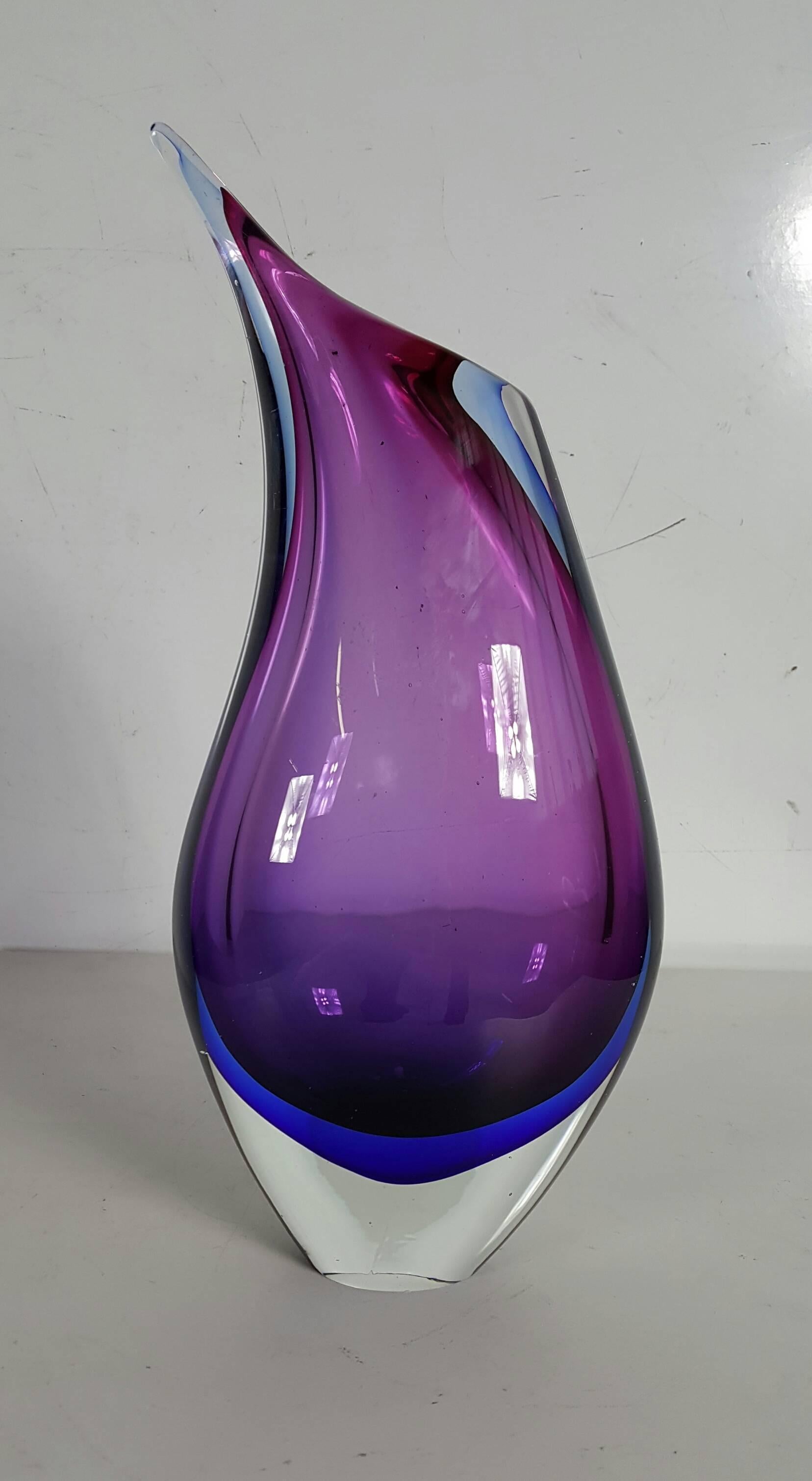 Italian Large Blue and Violet Sommerso Modernist Freeform Vase by Seguso 