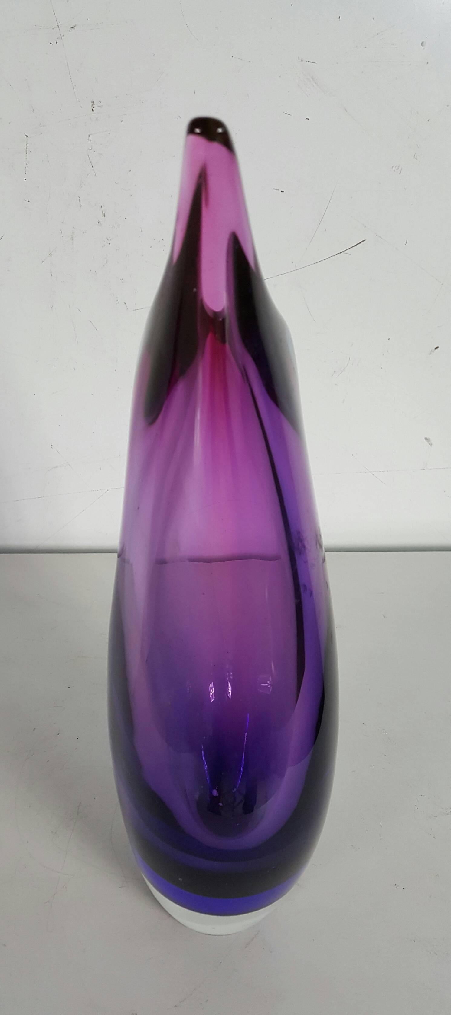 Mid-Century Modern Large Blue and Violet Sommerso Modernist Freeform Vase by Seguso 