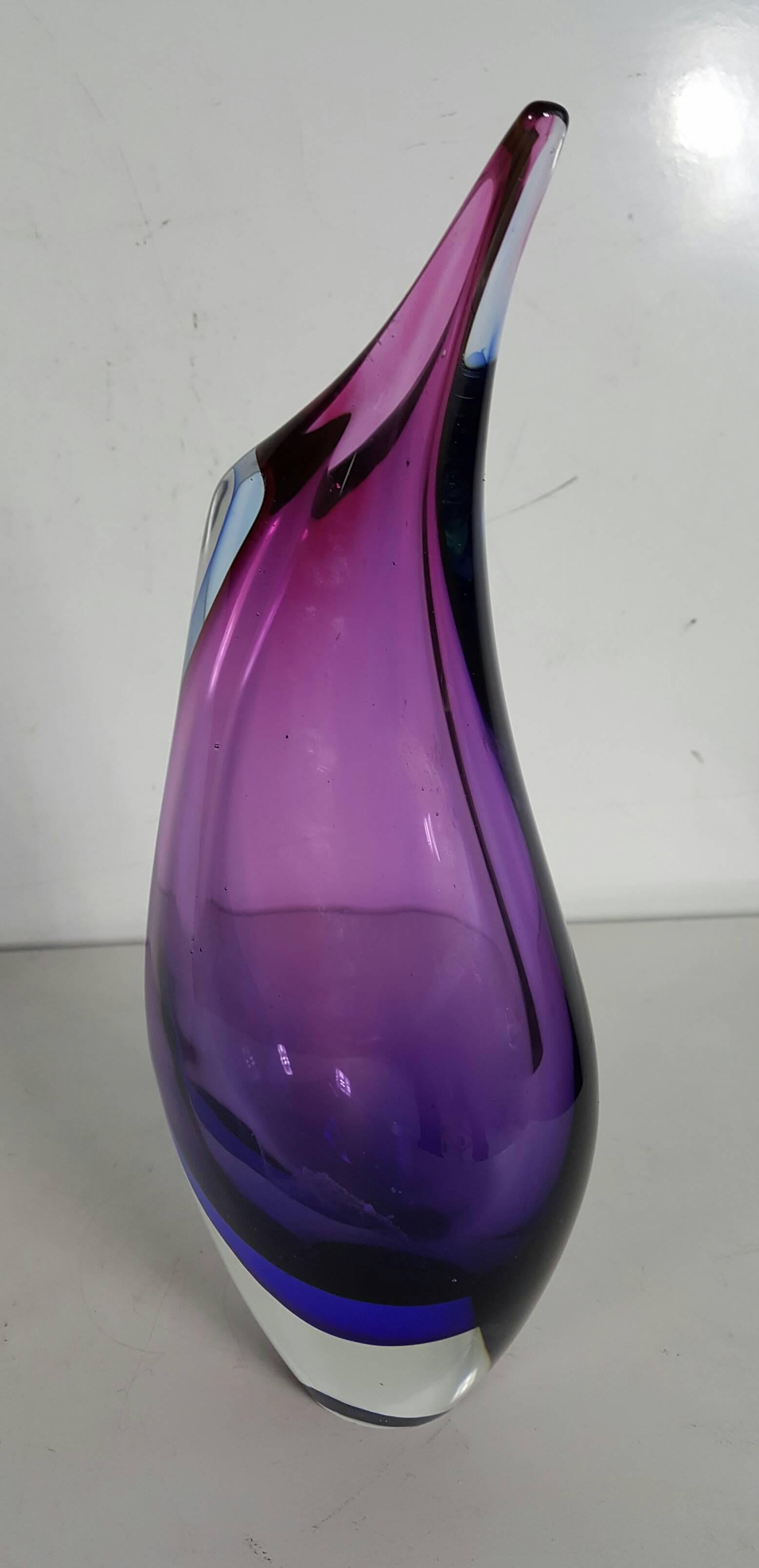 Fantastic large scale Sommerso vessel with blue and violet toned encased in a thick clear glass overlay by Archimede Seguso....