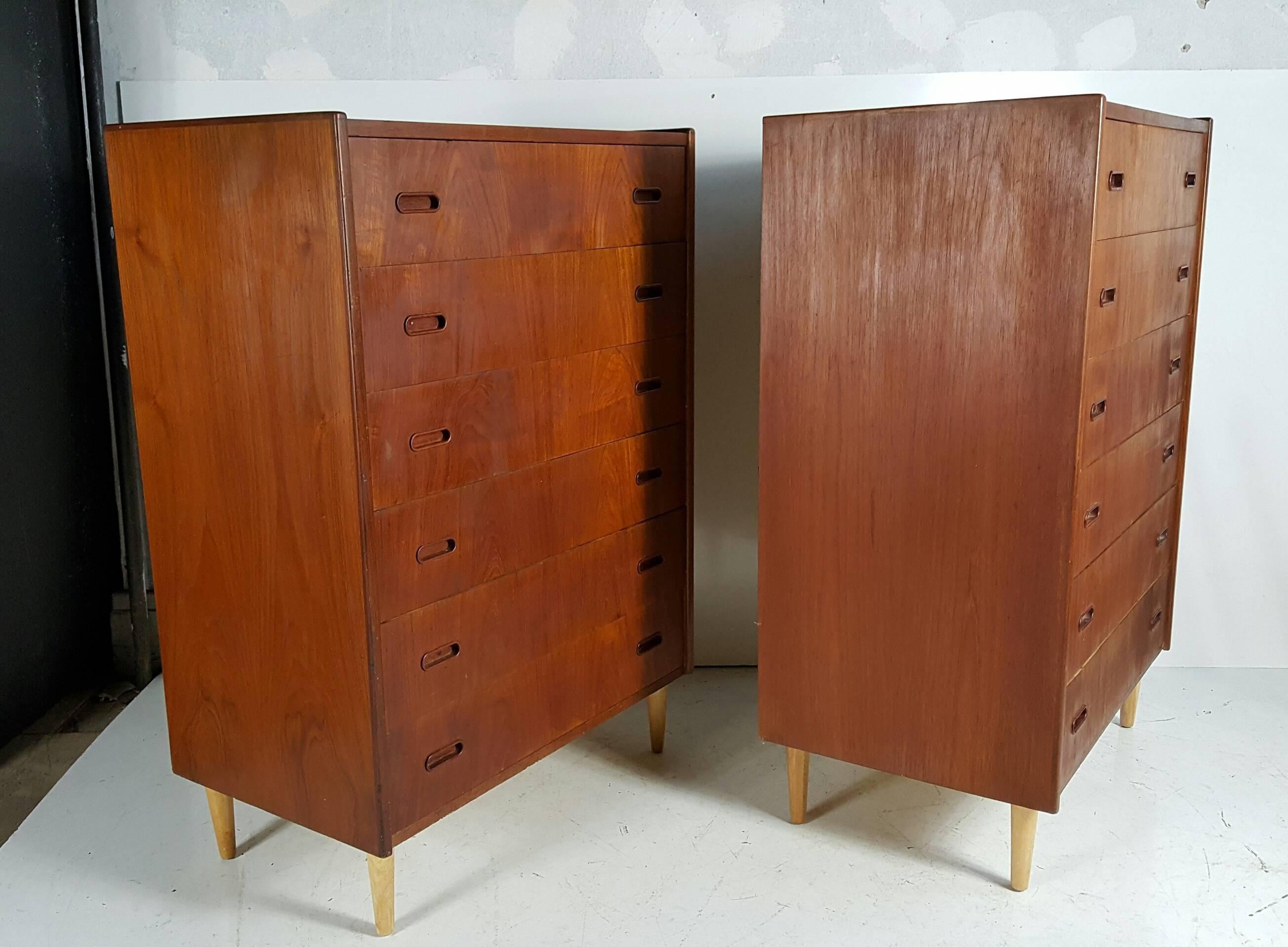  Classic pair Danish Modern Teak six drawer bachelor's chest's..designed by Arne Vodder mfg by Falster,,