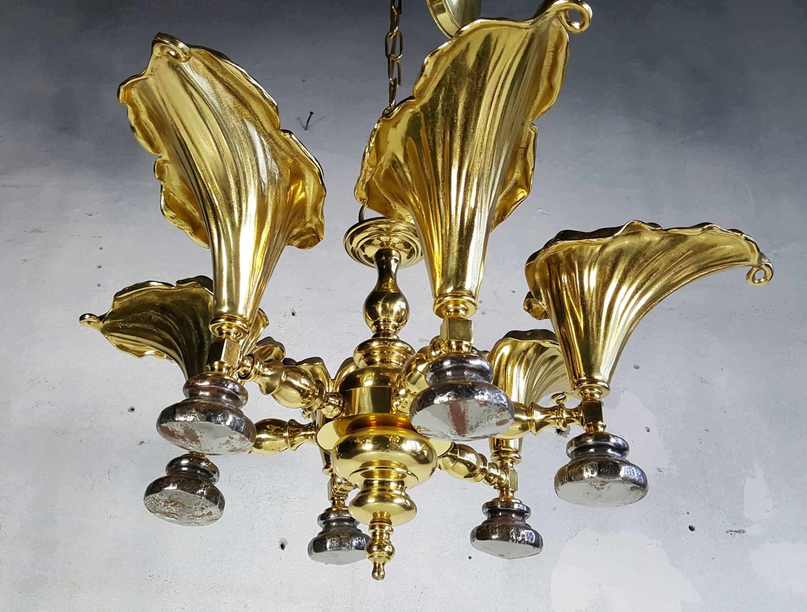 Unusual Cast Brass Hollywood Regency Calla Lily Hanging Fixture For Sale 2