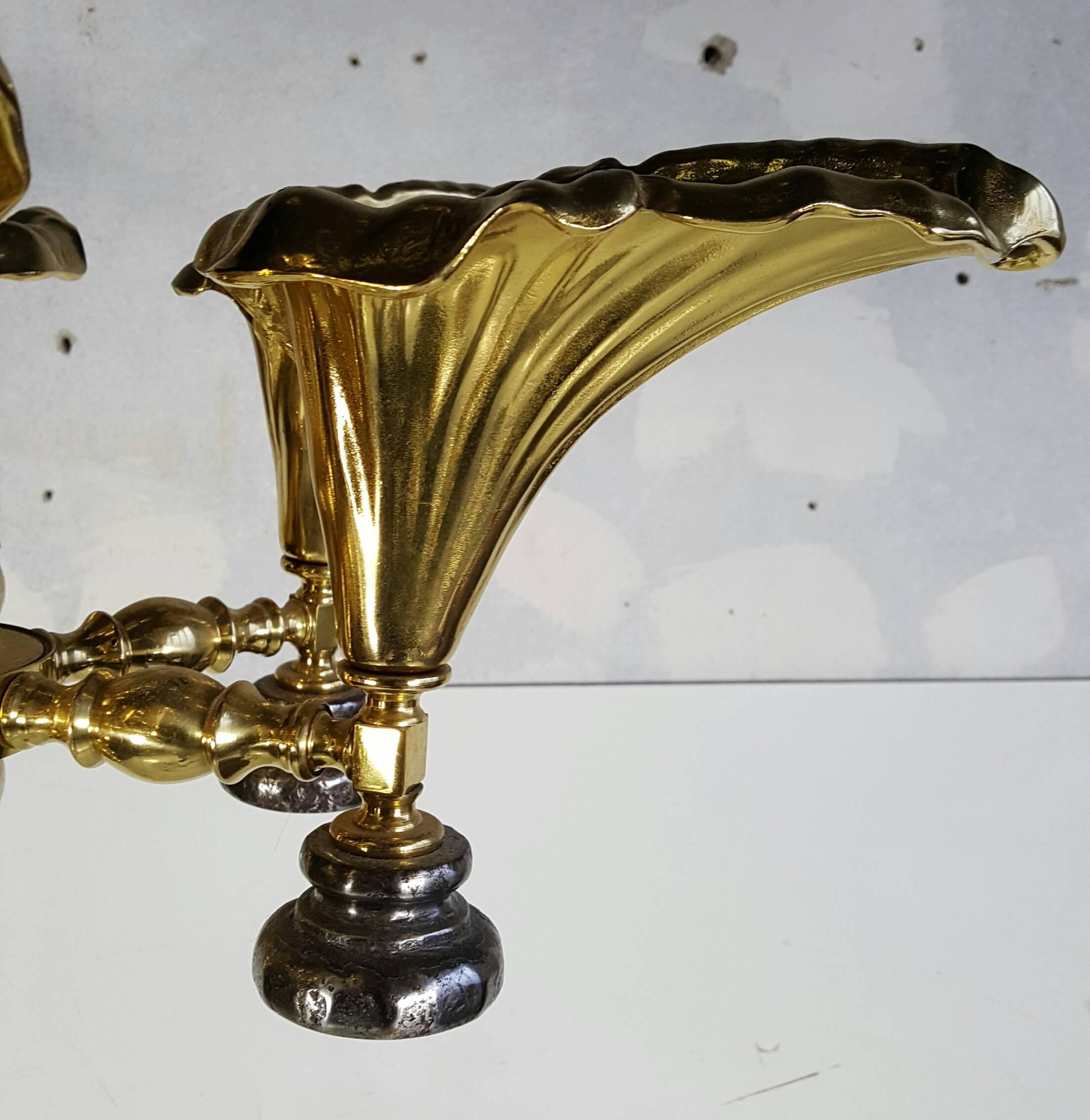 Unusual Cast Brass Hollywood Regency Calla Lily Hanging Fixture For Sale 1