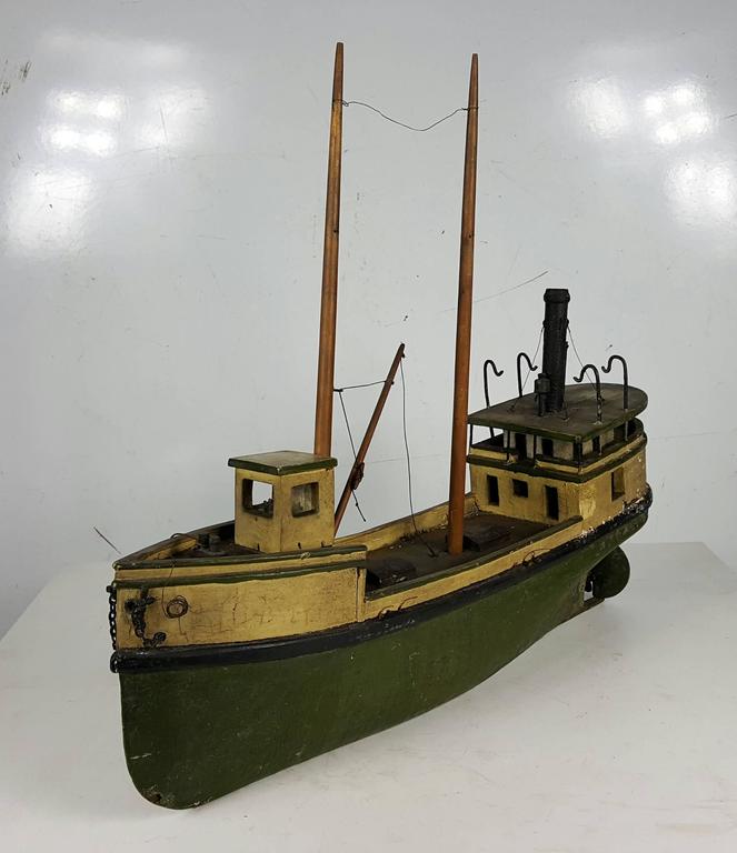Early 20th Century Hand Built Wooden Folk Art Fishing Boat,,Art Deco at