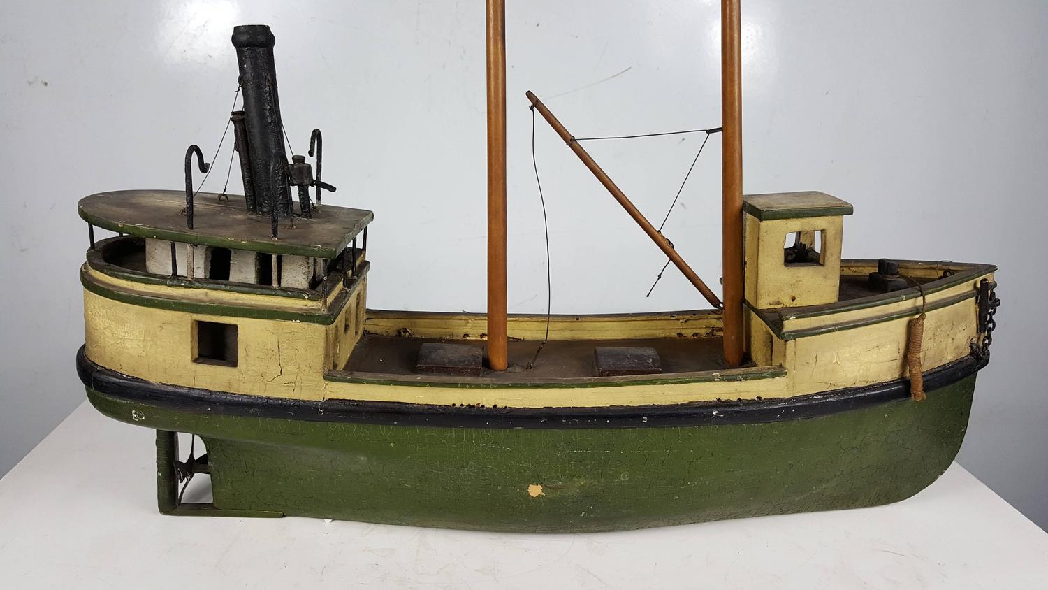 Early 20th Century Hand Built Wooden Folk Art Fishing Boat,,Art Deco at