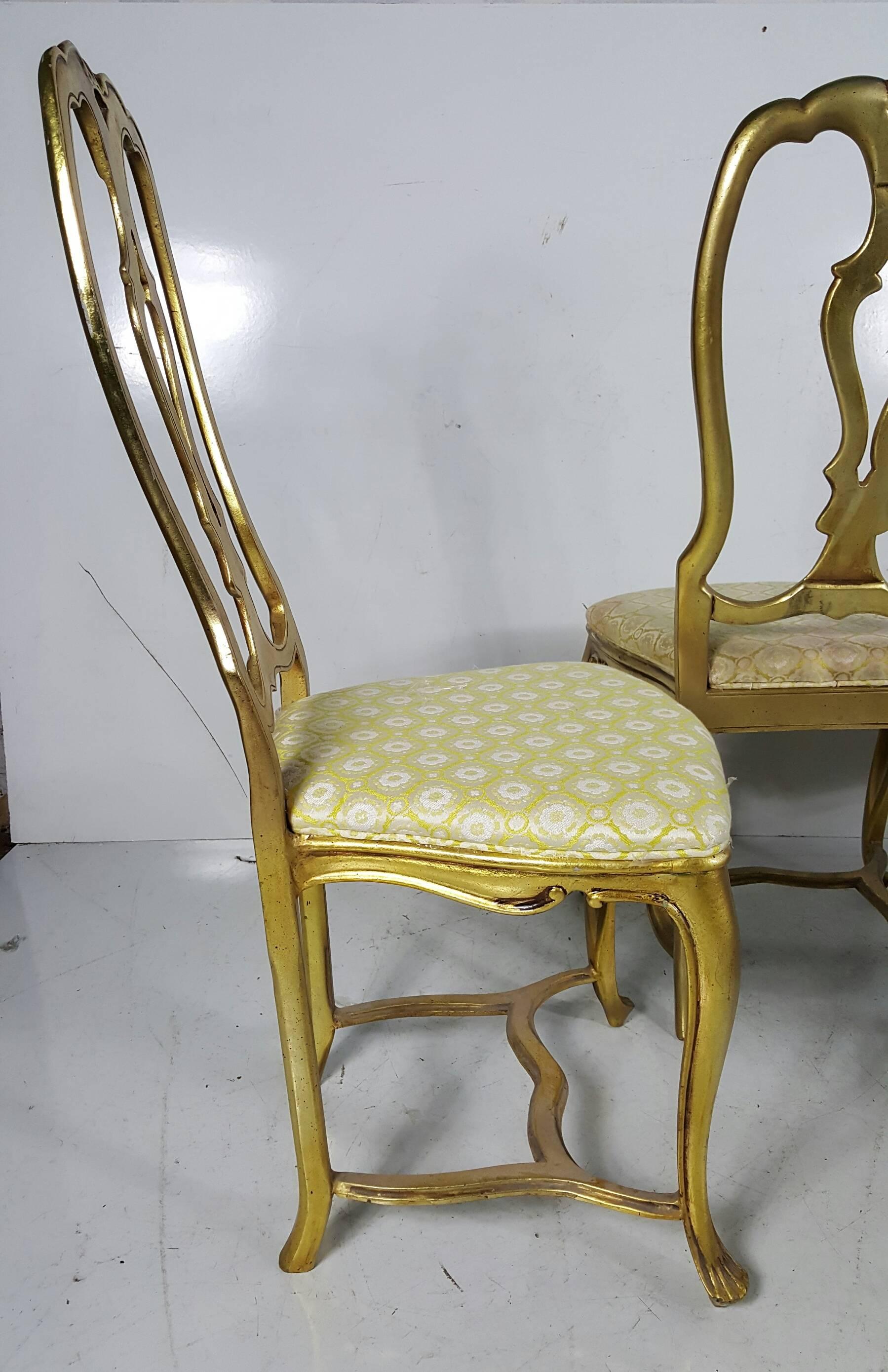 American Set of Four Rococo Style Gilt Aluminium Chairs, 1960s For Sale