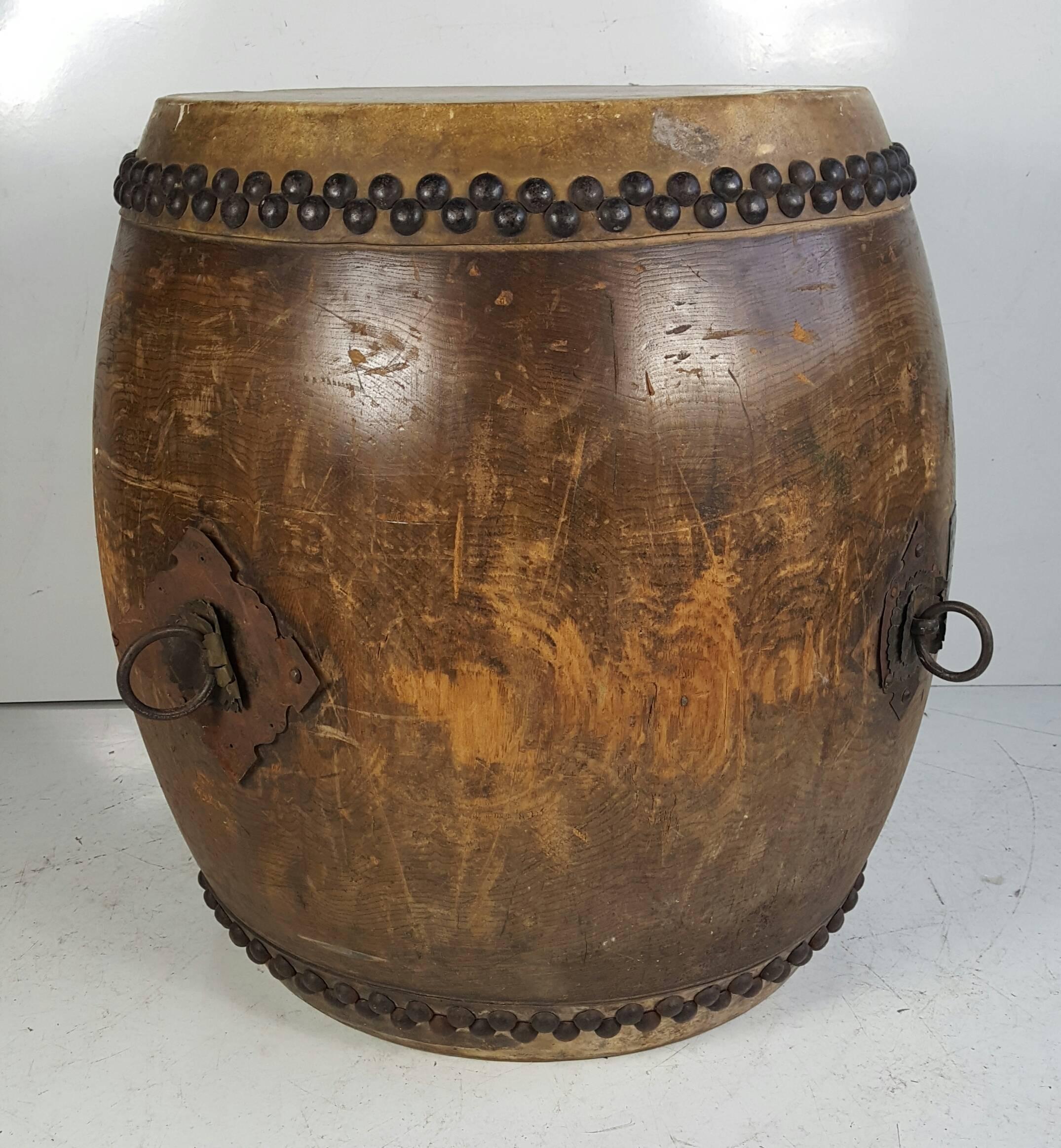 Wood Large 19th Century Tanggu Drum, Traditional Taiko Japanese Drum For Sale