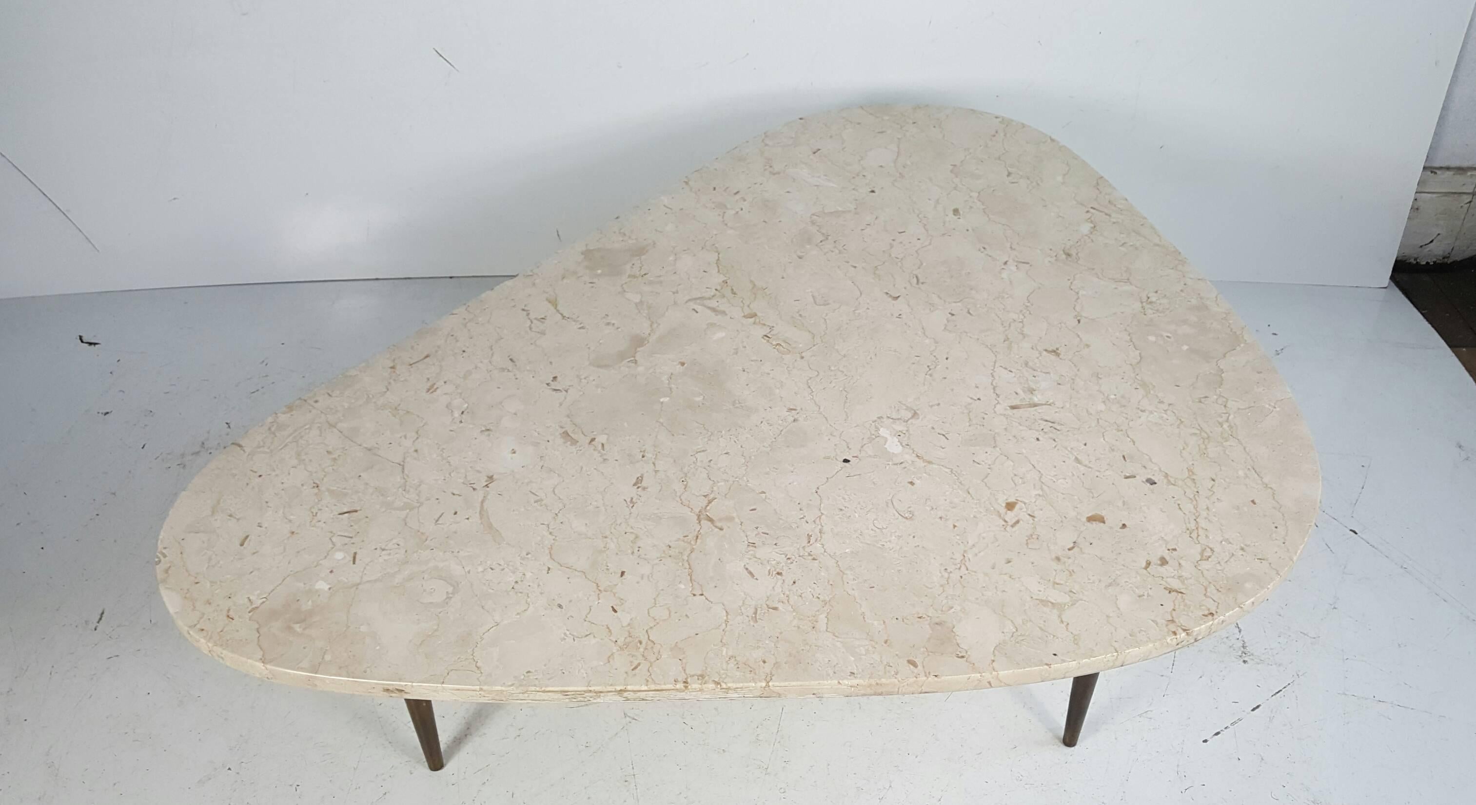 Mid-Century Modern Modernist Marble and Brass Amorphic Cocktail Table, Weiman