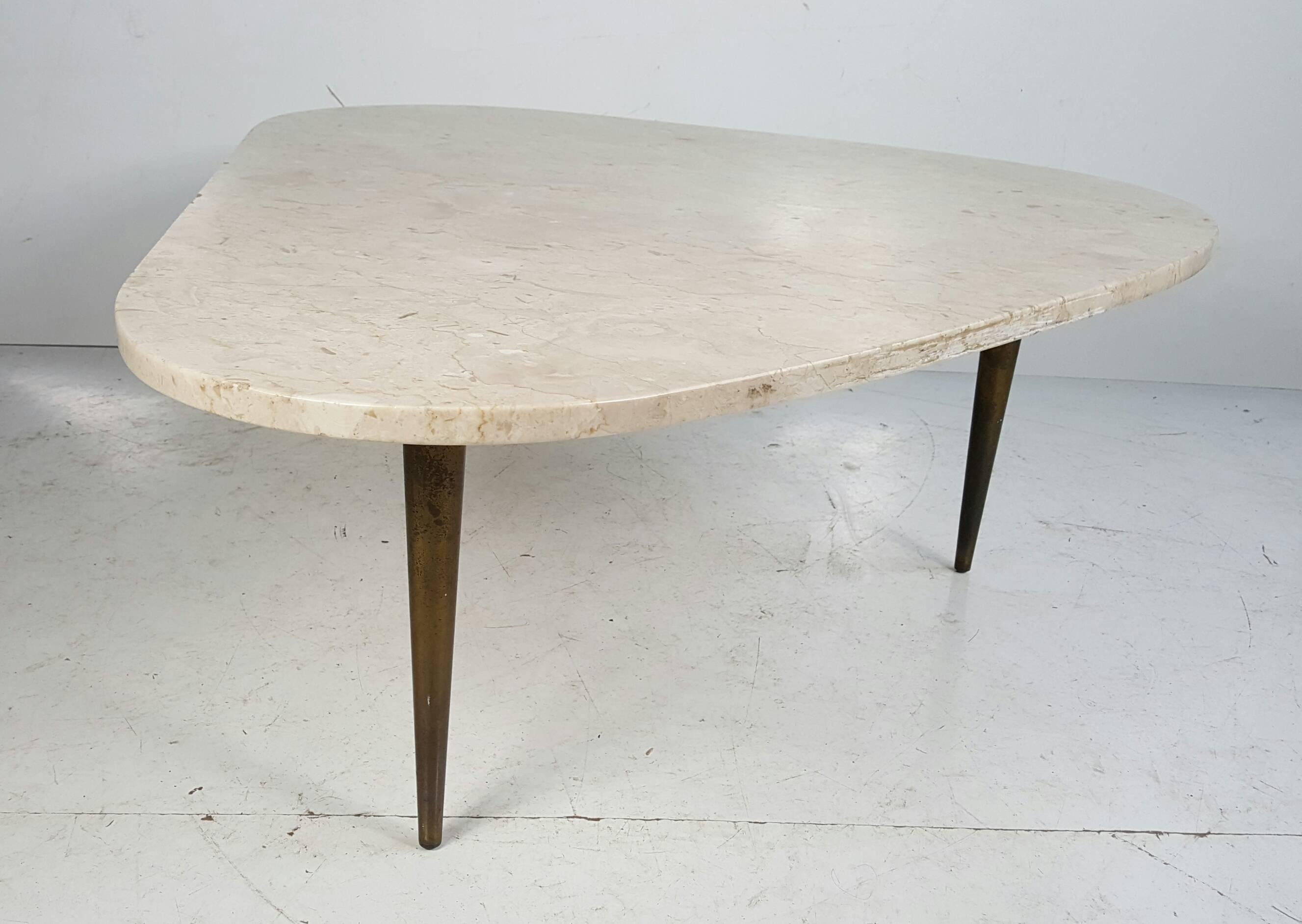 American Modernist Marble and Brass Amorphic Cocktail Table, Weiman