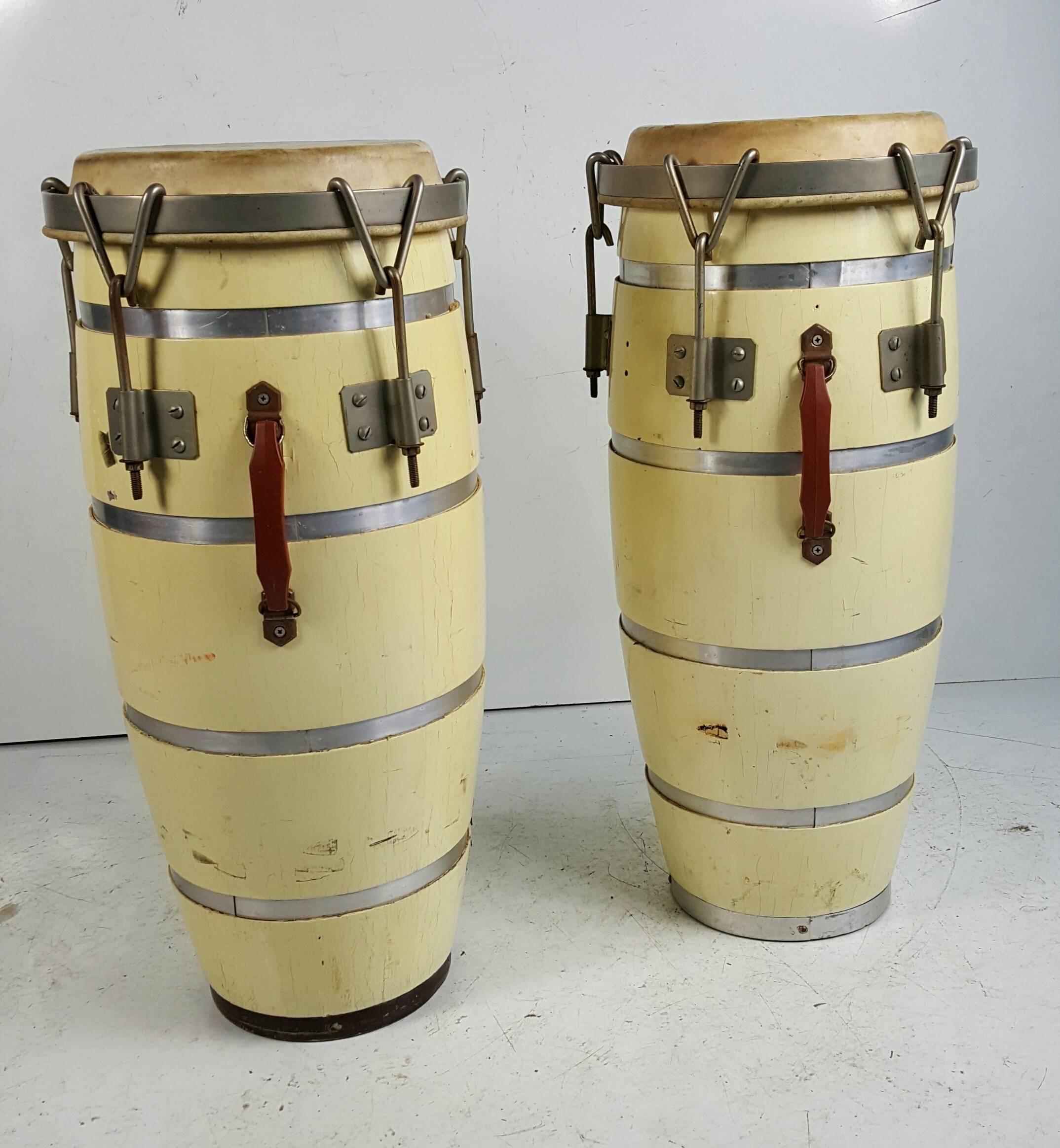 Tribal Pair Midcentury Cuban Conga Drums