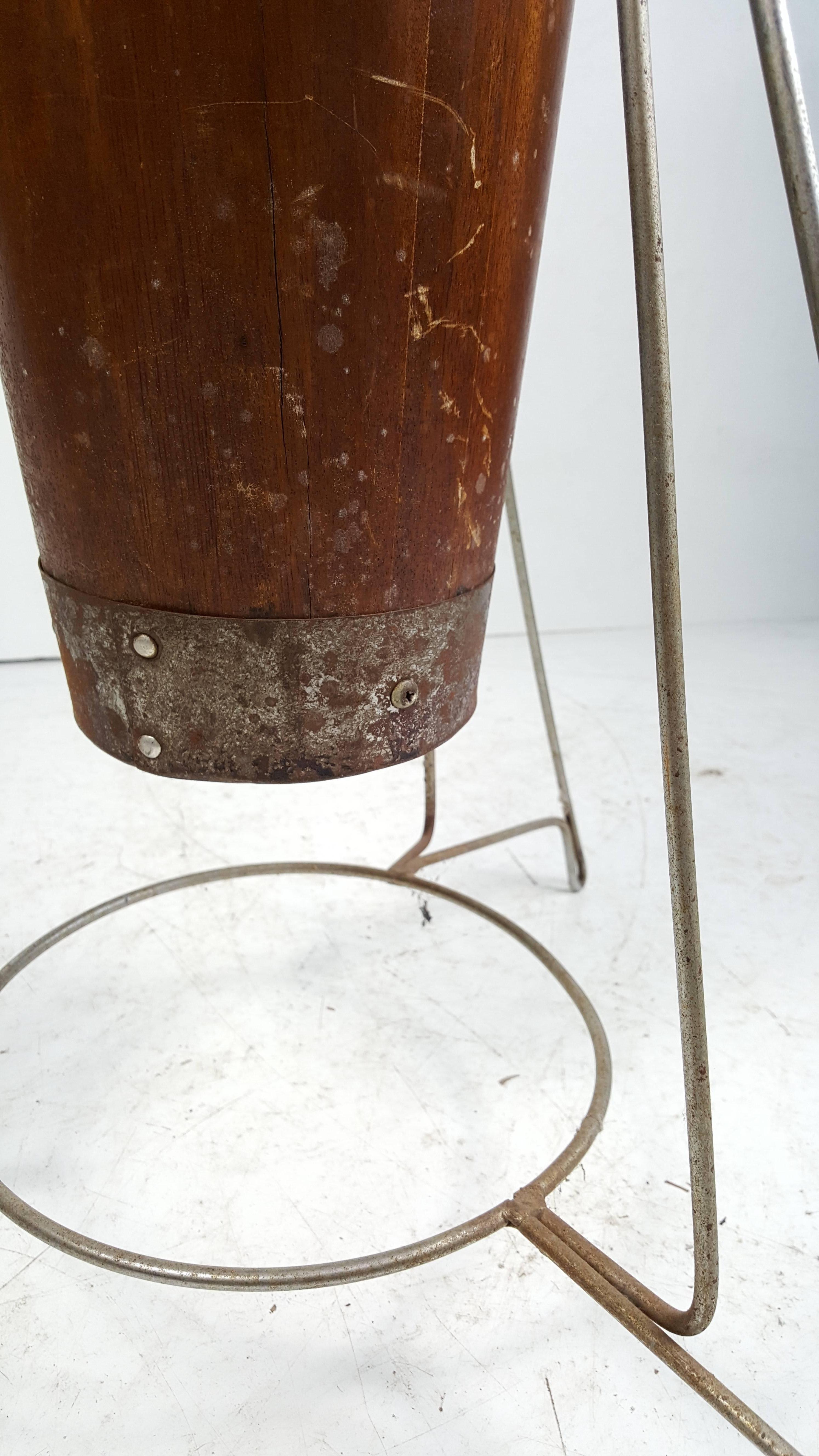 Mid-Century Modern Rare Antique Gon Bop Conga Drum with Original Stand, Modernist Design