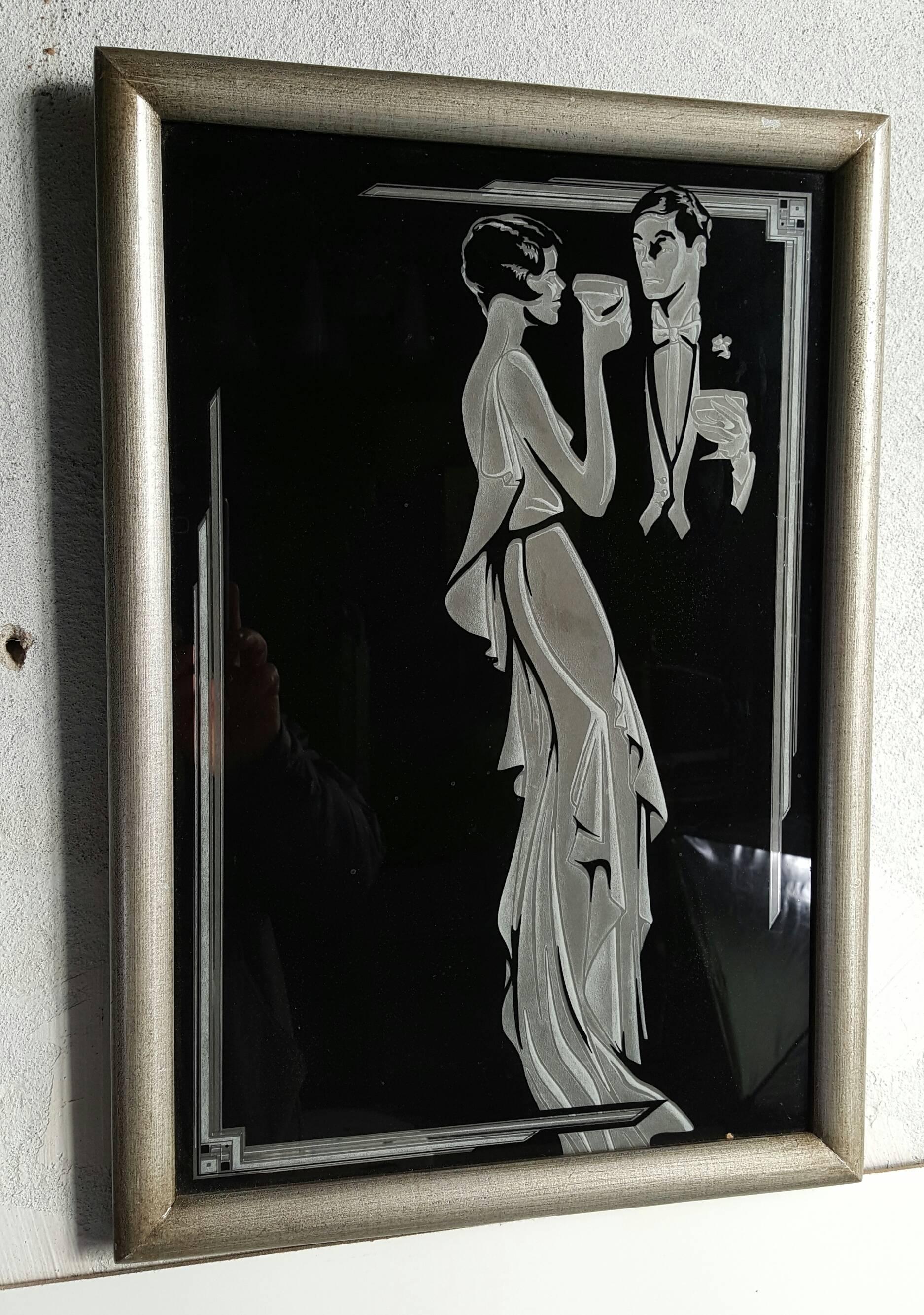 American Reverse Painted Glass Art Deco 'Cocktail' Wall Decor
