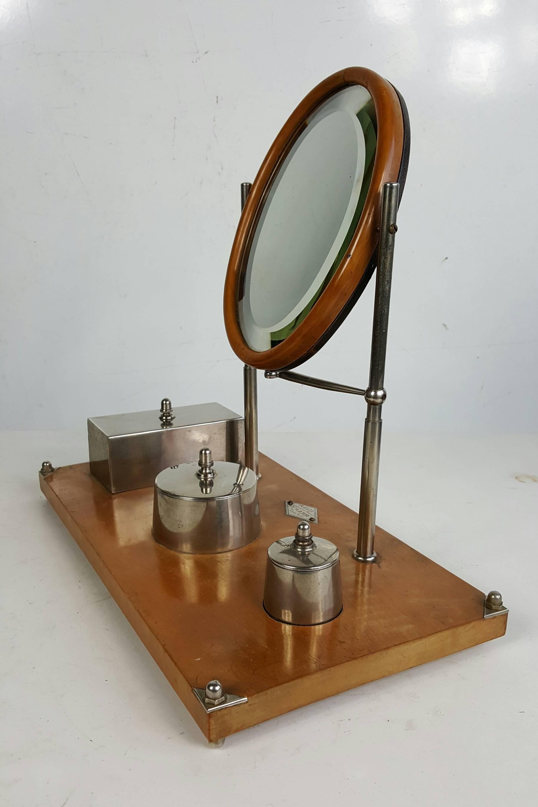 Handsome Art Deco Gentleman's Shaving Mirror and Accessories Adolf Knapp In Good Condition In Buffalo, NY