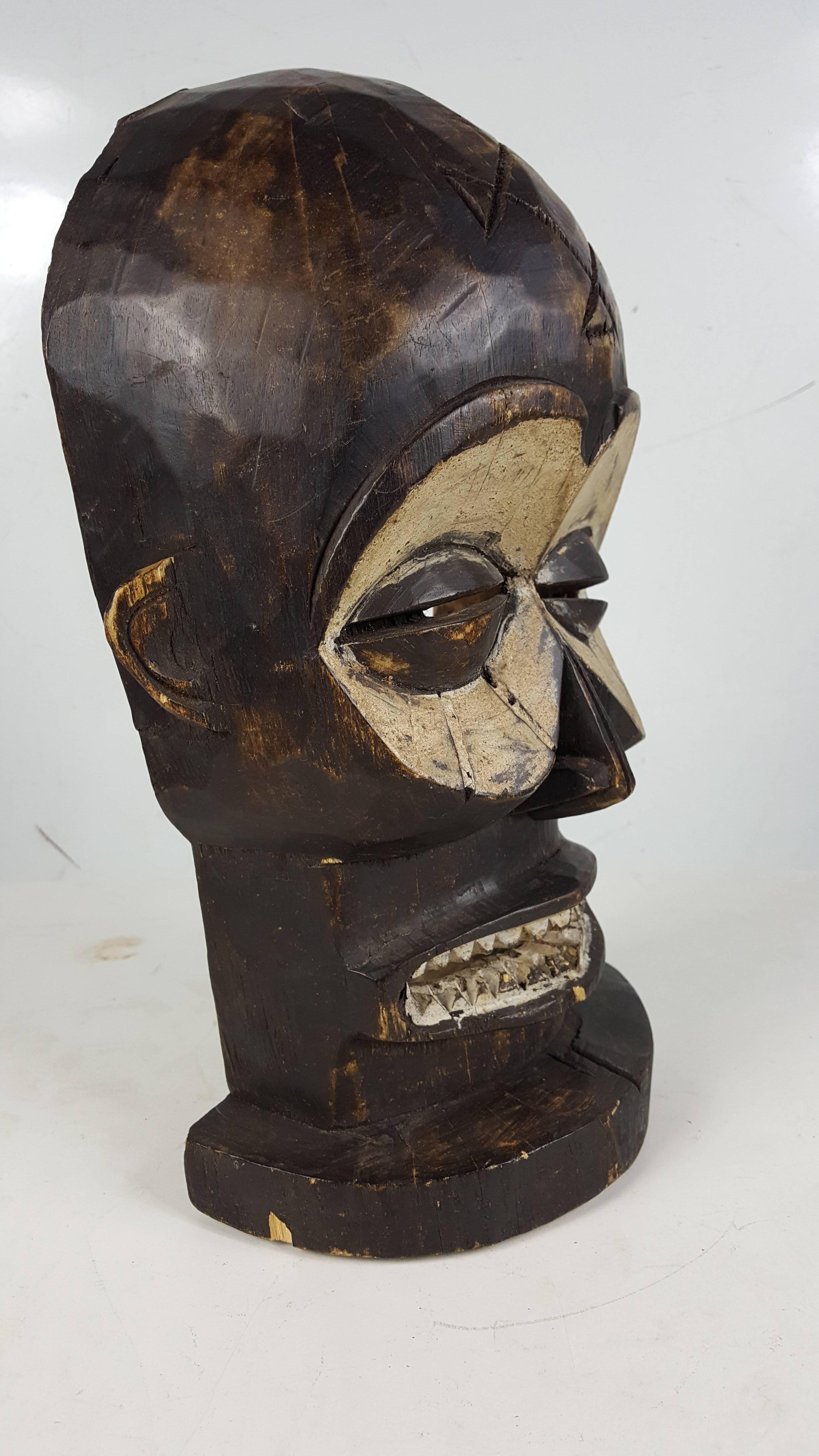 African Carved Wooden Mask in the Style of Chokwe Tribal Ritual