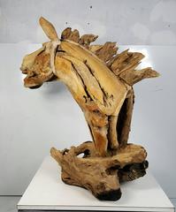 Monumental Wood Horse Head Sculpture
